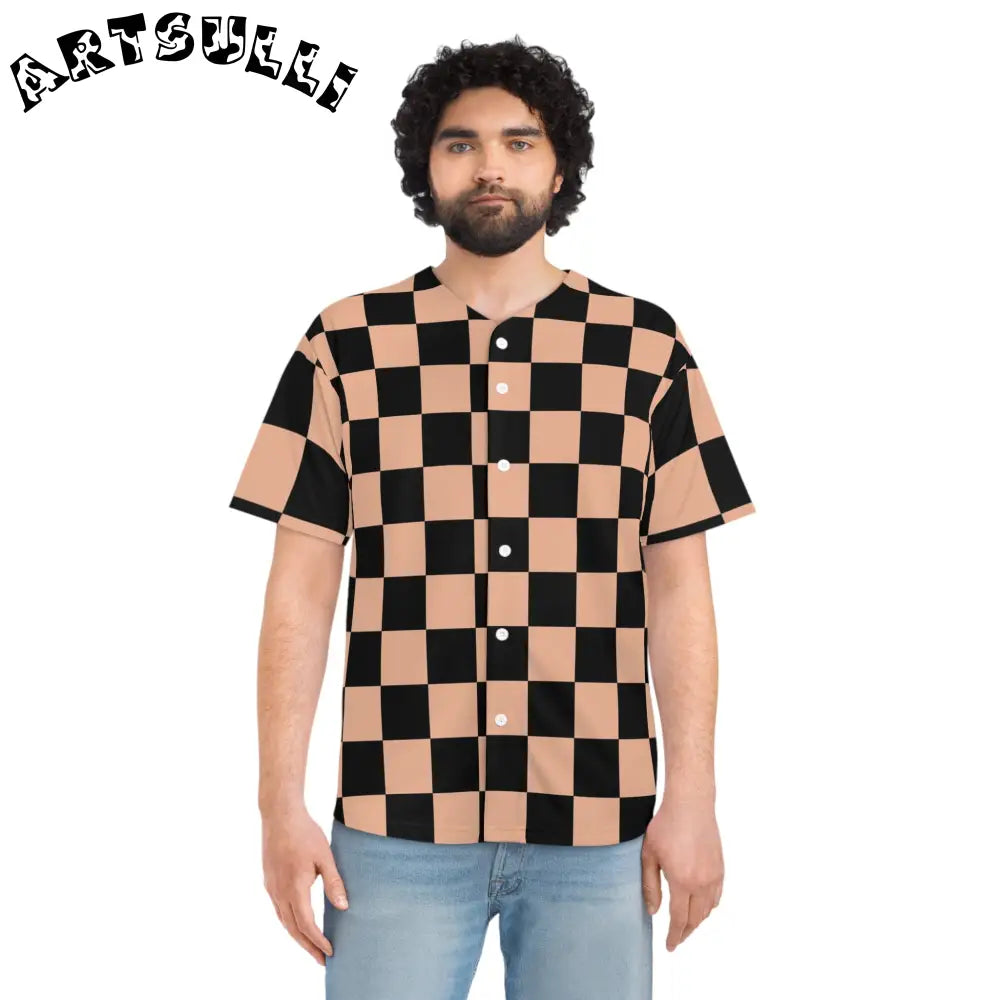 JAKKOUTTHEBXX Checkerboard Soft Orange and Black Men’s Baseball