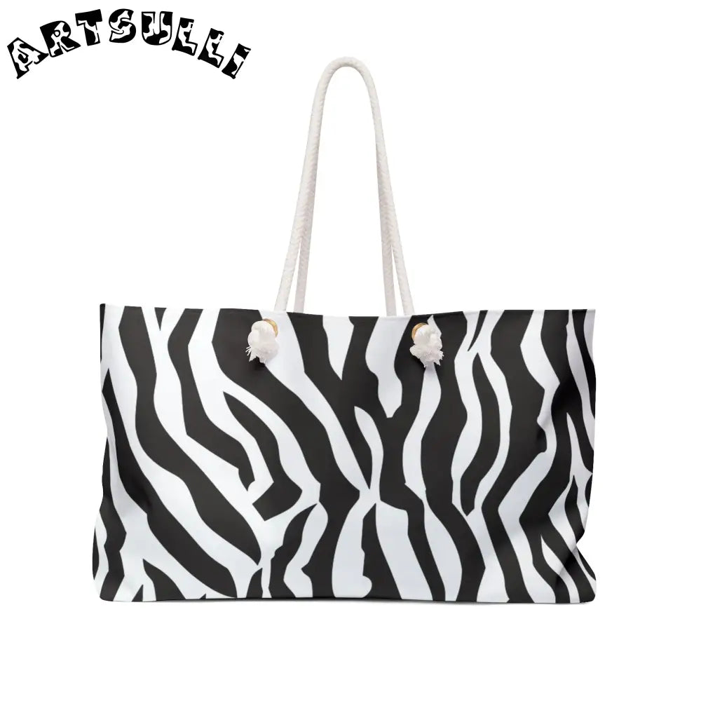JAKKOUTTHEBXX Art Printed Zebra Weekender Tote Bag with Rope Handles