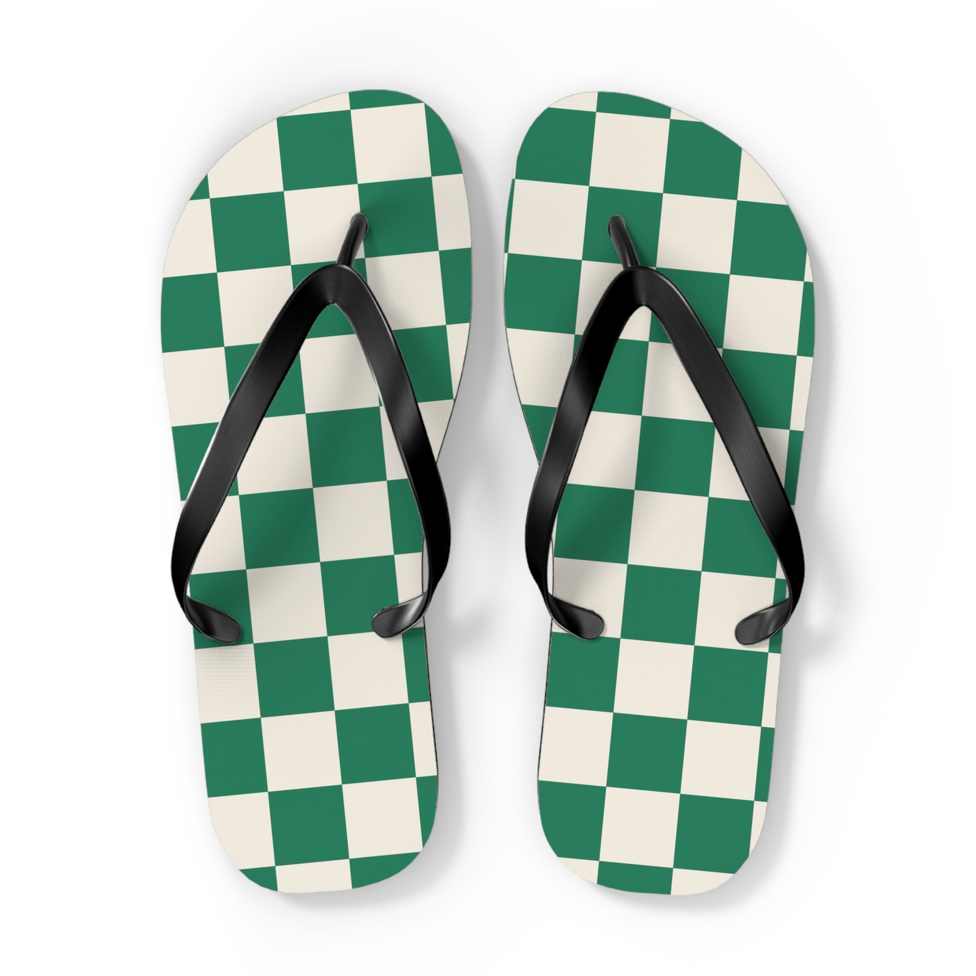 Checkerboard Dark Green Flip Flops, Artsulli - Art is Long, Life is Short, Shoes, Size, XL, Color, Black sole, , , 22852876479211232842