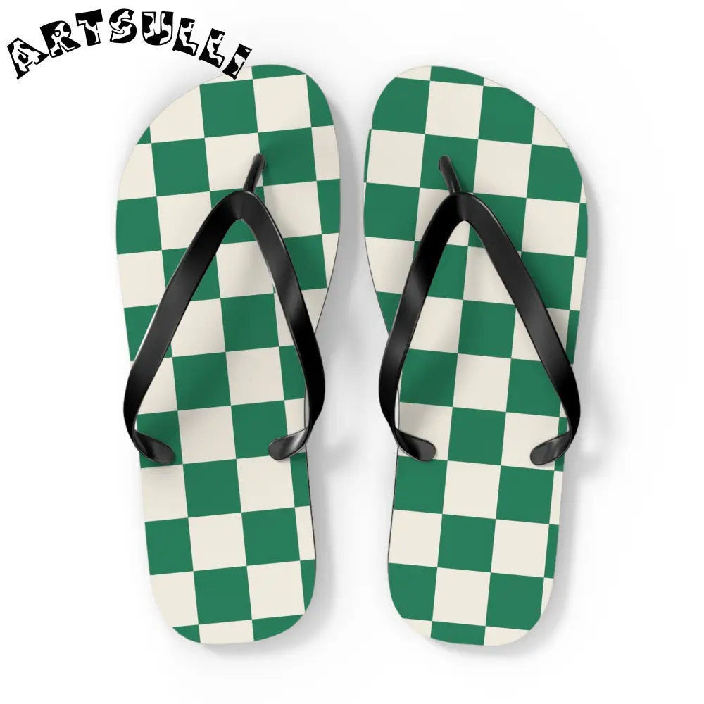 JAKKOUTTHEBXX Checkerboard Dark Green Flip Flops JAKKOUTTHEBXX