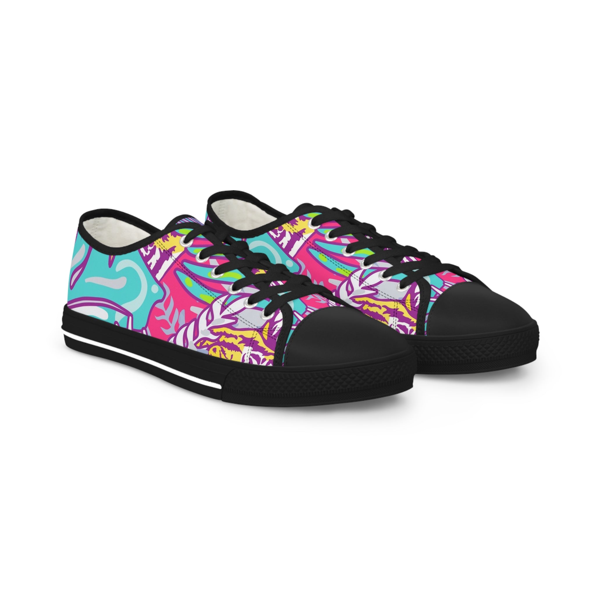 Tropical Jungle Tigers Torquise and Purple Men's Low Top Sneakers, Artsulli - Art is Long, Life is Short, Shoes, Size, US 5, Color, Black sole, , , 14414161412190709692