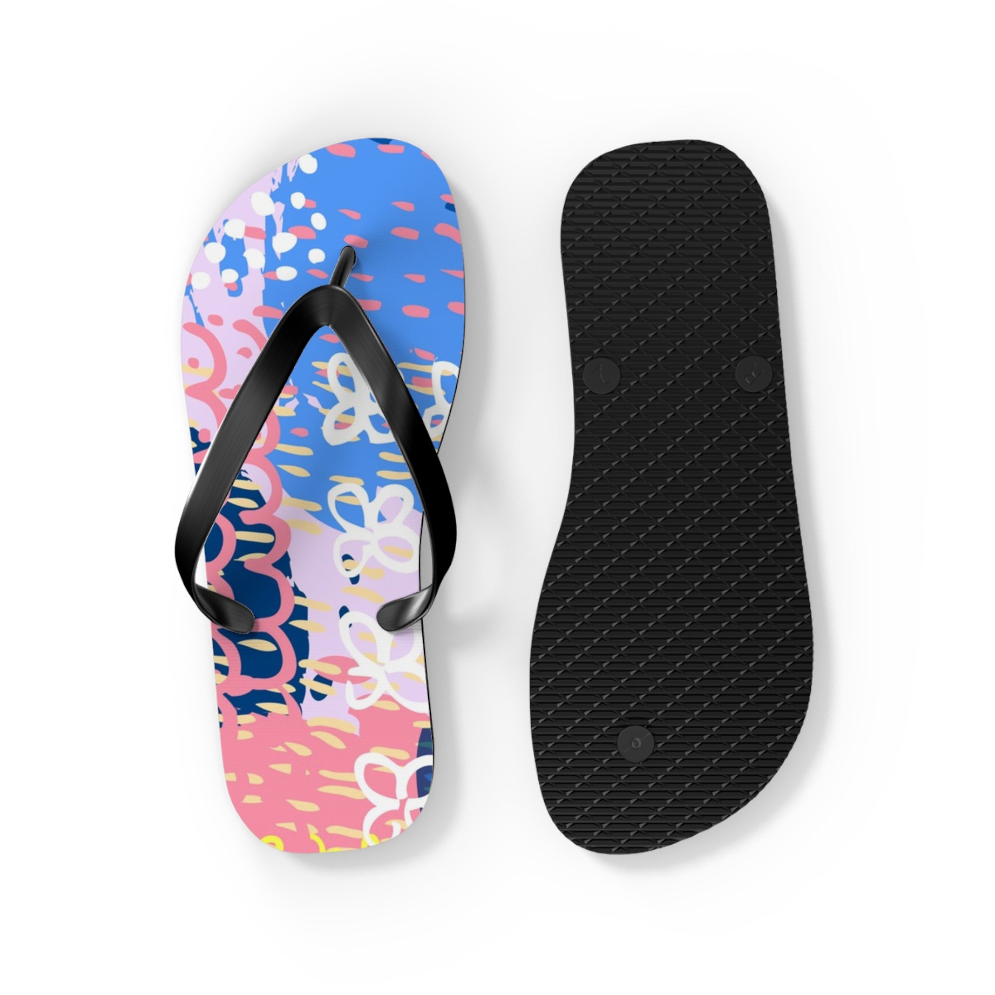 Flowers x Doodles x Hearts Multi-Color Flip Flops, Artsulli - Art is Long, Life is Short, Shoes, , , , , , , 