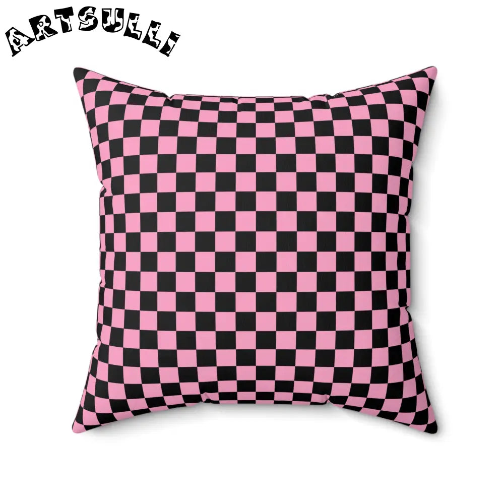 JAKKOUTTHEBXX Checkerboard II Black and Pink Spun Polyester Square