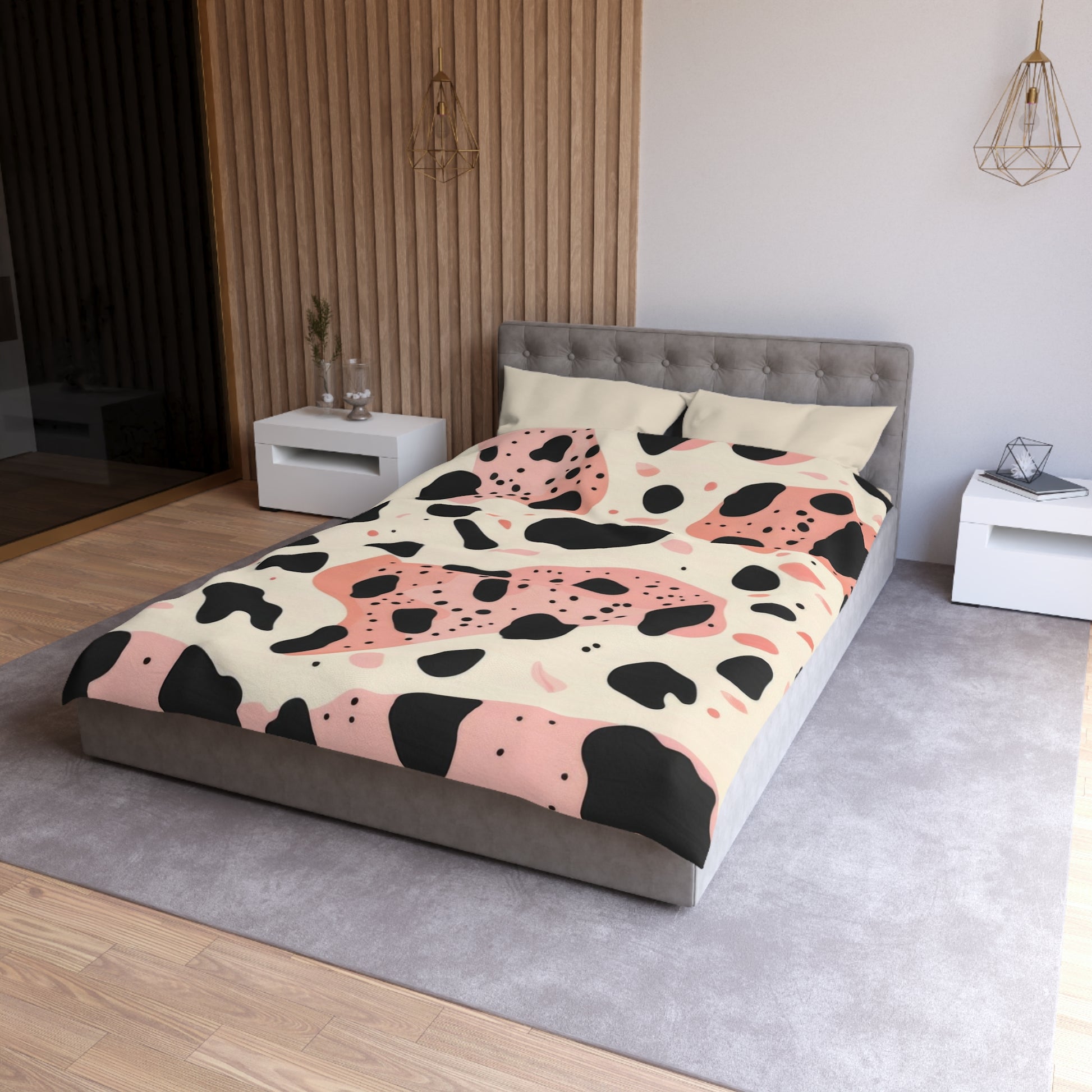 Organic Cow Print Cream and Pink Microfiber Duvet Cover, Artsulli - Art is Long, Life is Short, Home Decor, , , , , , , 