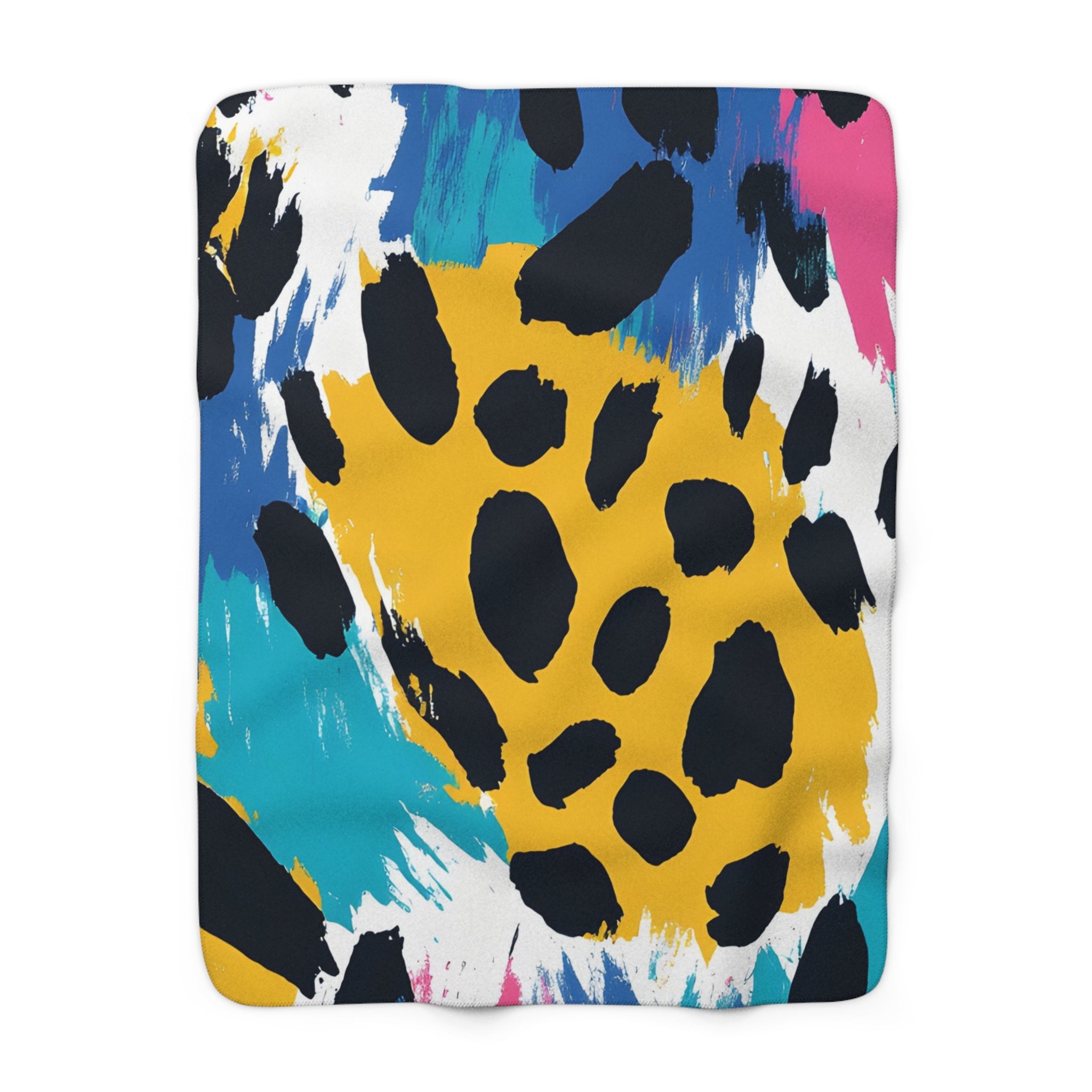 Leopard Print x Paint Brush Strokes Multi-Color Sherpa Fleece Blanket, Artsulli - Art is Long, Life is Short, Home Decor, Size, 50" × 60", , , , , 32919086205736481637