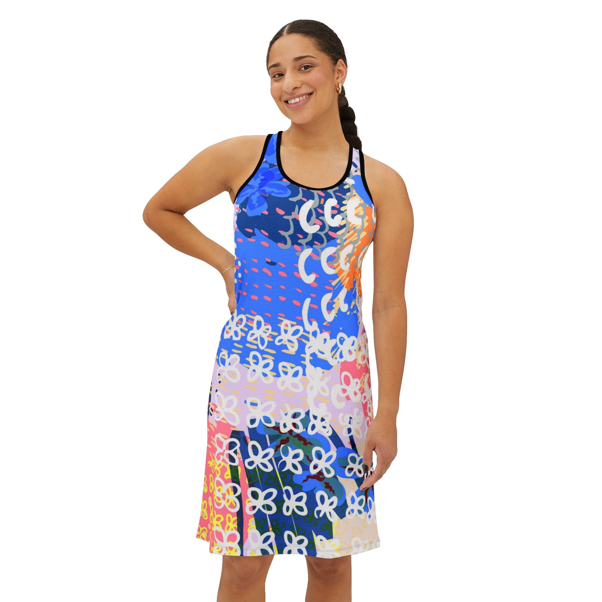Flowers x Doodles x Hearts Multi-Color Women's Racerback Dress (AOP), Artsulli - Art is Long, Life is Short, Tank Top, , , , , , , 
