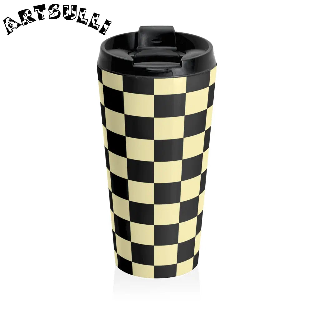 JAKKOUTTHEBXX Checkerboard Black and Yellow Stainless Steel Travel