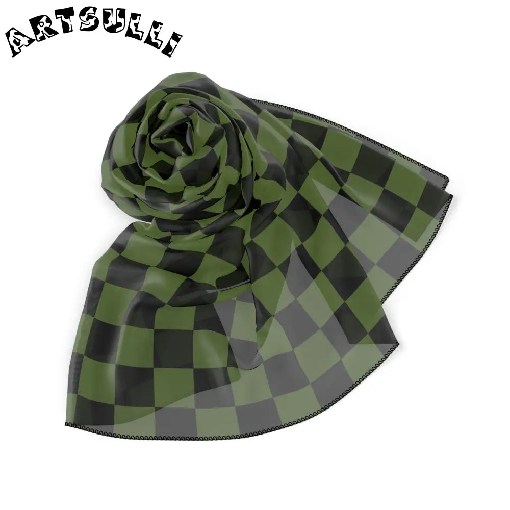 JAKKOUTTHEBXX Checkerboard II Olive Green and Black Poly Scarf