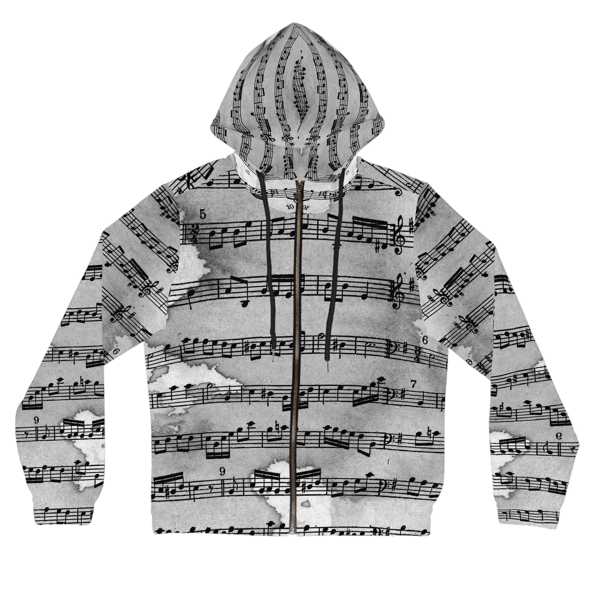Drip Spill Type Beat Sheet Music Black Women’s Full-Zip Hoodie (AOP), Artsulli - Art is Long, Life is Short, All Over Prints, Size, XS, Color, Black, , , 28471029096343545798