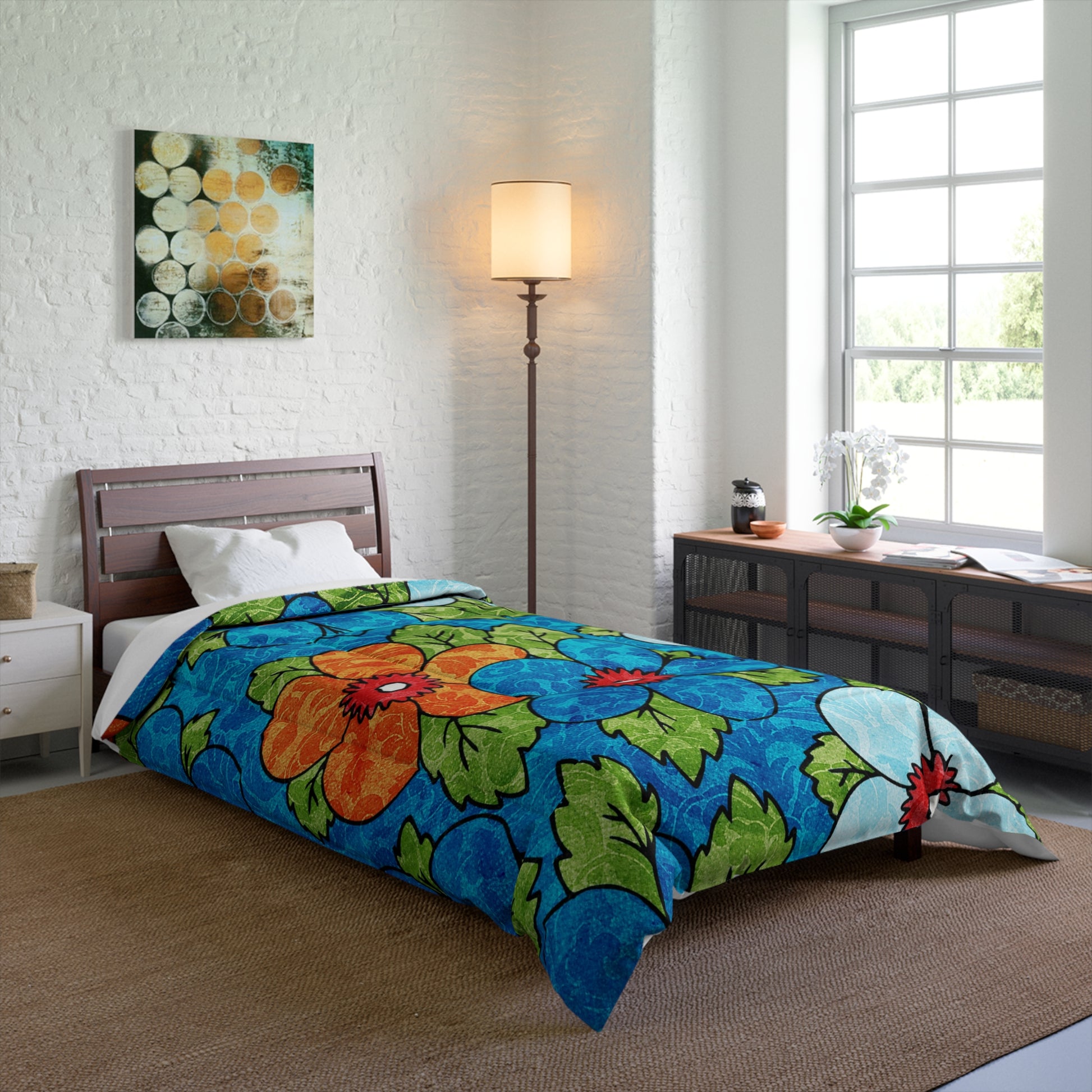 Blue Orange Groovy Comforter, Artsulli - Art is Long, Life is Short, Home Decor, , , , , , , 