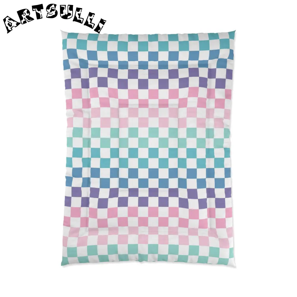 JAKKOUTTHEBXX Vaporwave Rainbow Checkerboard Multi-Color Comforter