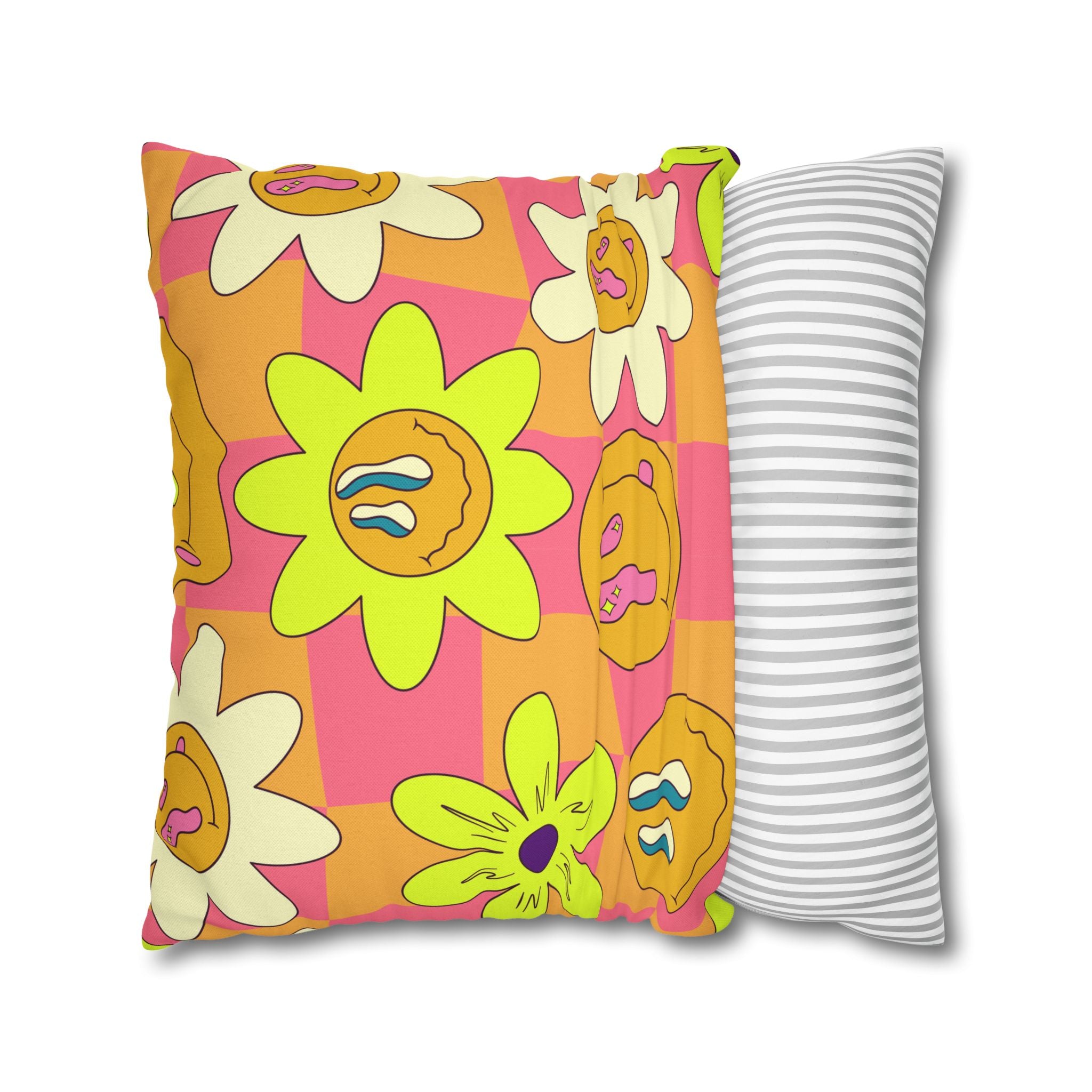Trippy Sour Face Rave Spun Polyester Square Pillowcase, Artsulli - Art is Long, Life is Short, Home Decor, , , , , , , 