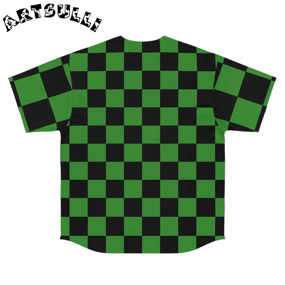 JAKKOUTTHEBXX Checkerboard Green and Black Men’s Baseball Jersey