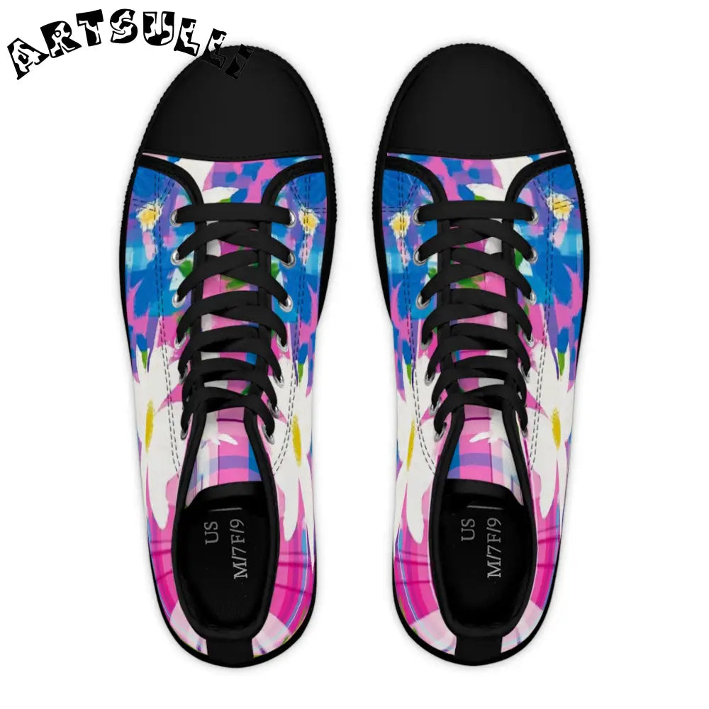 JAKKOUTTHEBXX Plaid Garden Pink and Purple Women’s High Top Sneakers