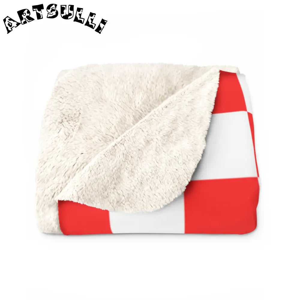 JAKKOUTTHEBXX Checkerboard Red and White Sherpa Fleece Blanket