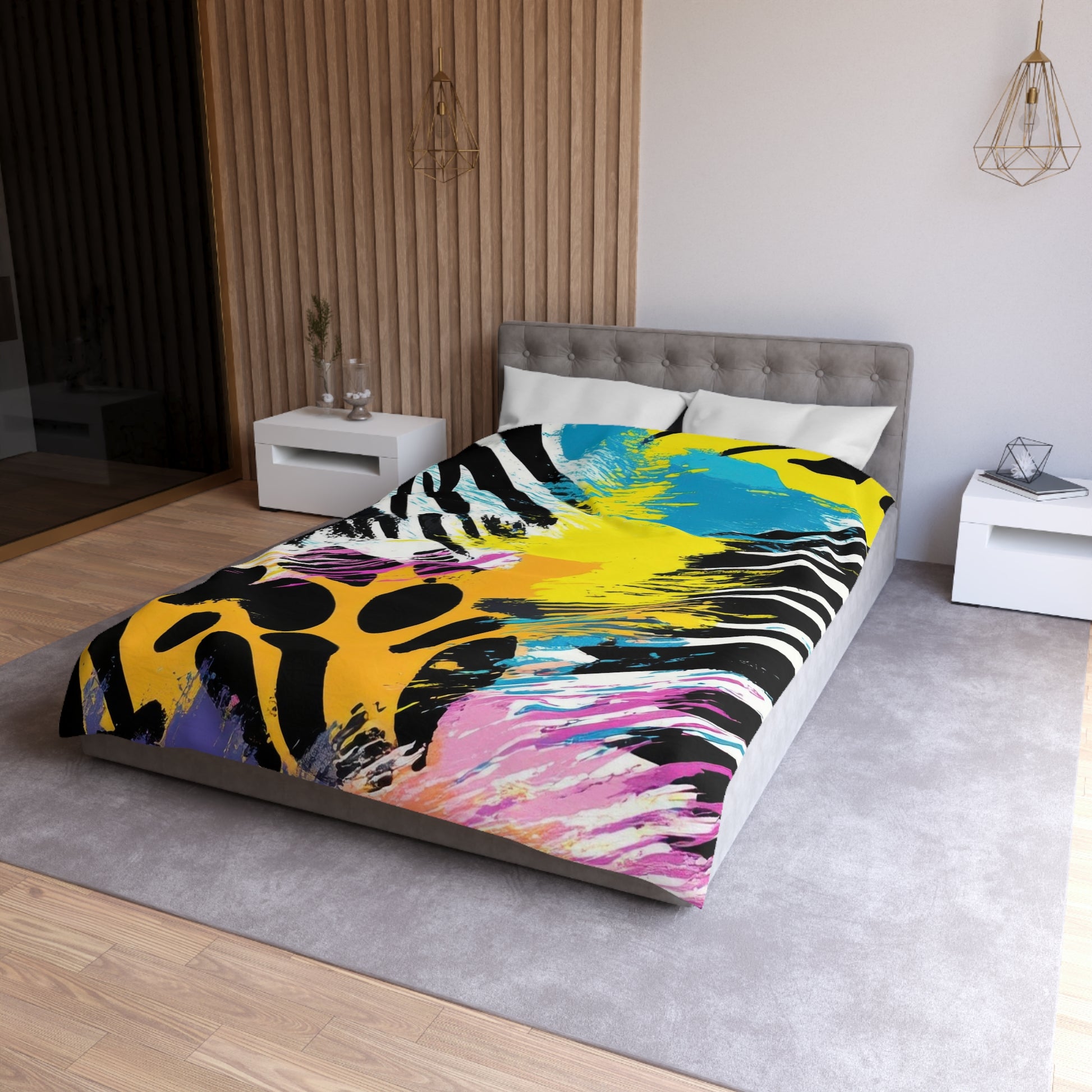 Zebra Stripes x Leapord Print x Paint Splatter Multi-Color Microfiber Duvet Cover, Artsulli - Art is Long, Life is Short, Home Decor, , , , , , , 