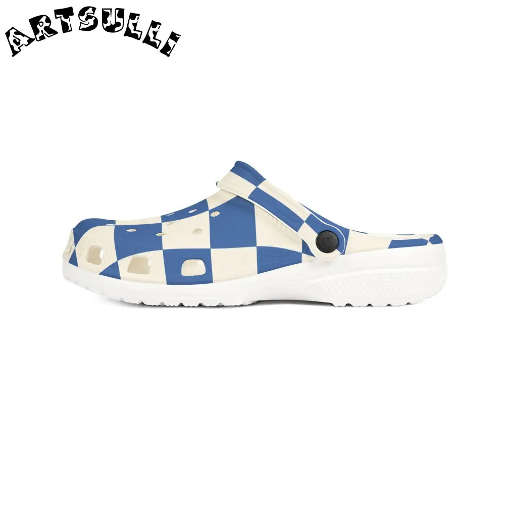 JAKKOUTTHEBXX Checkerboard Blue EVA Foam Rubber Shoes (AOP)