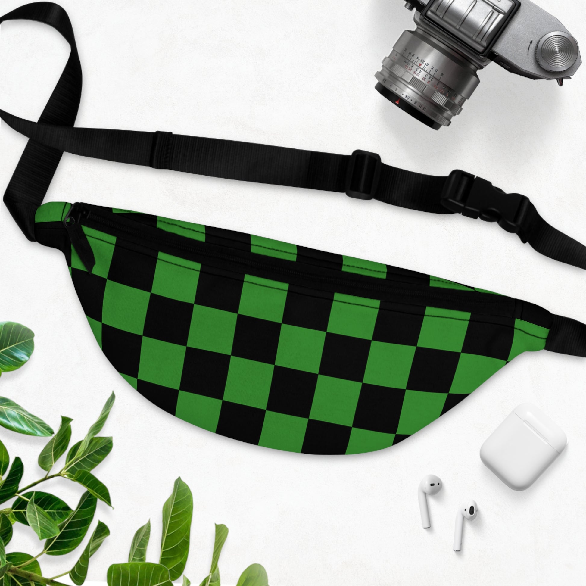 Checkerboard Green and Black Fanny Pack, Artsulli - Art is Long, Life is Short, Bags, , , , , , , 