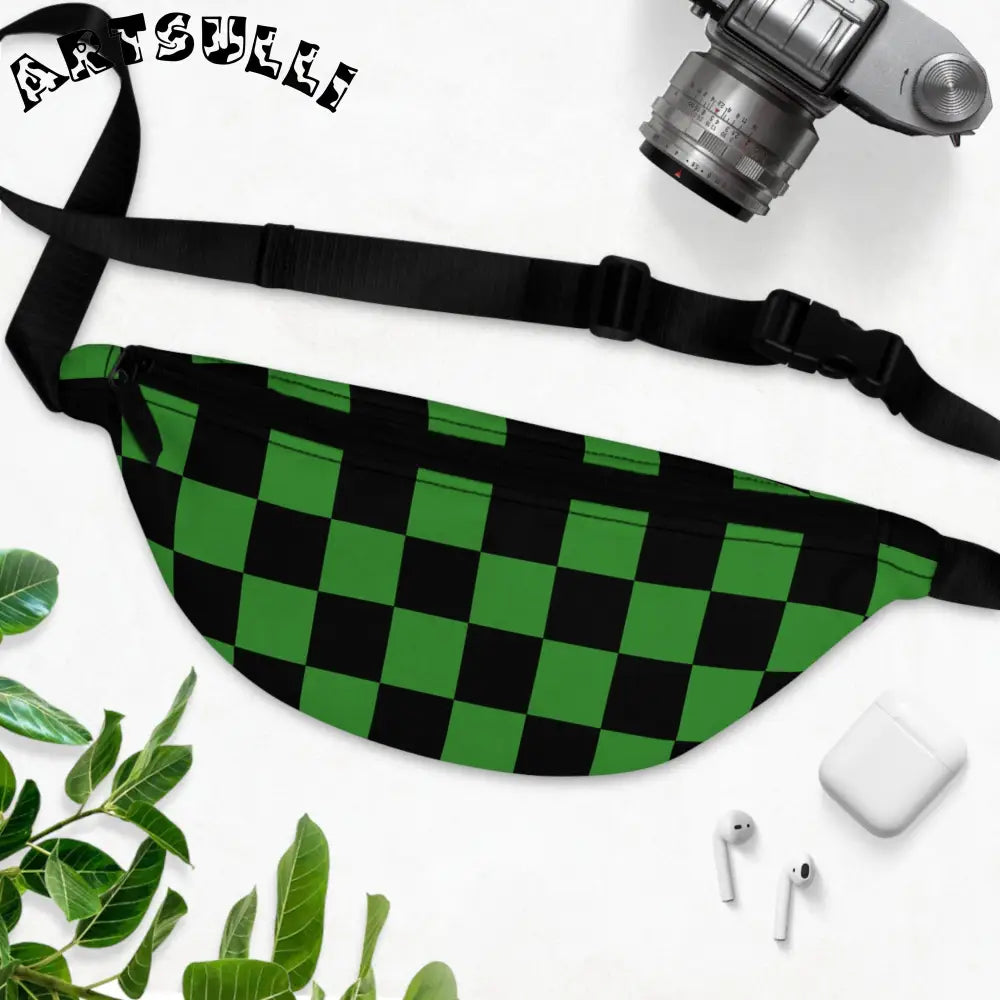 JAKKOUTTHEBXX Checkerboard Green and Black Fanny Pack JAKKOUTTHEBXX