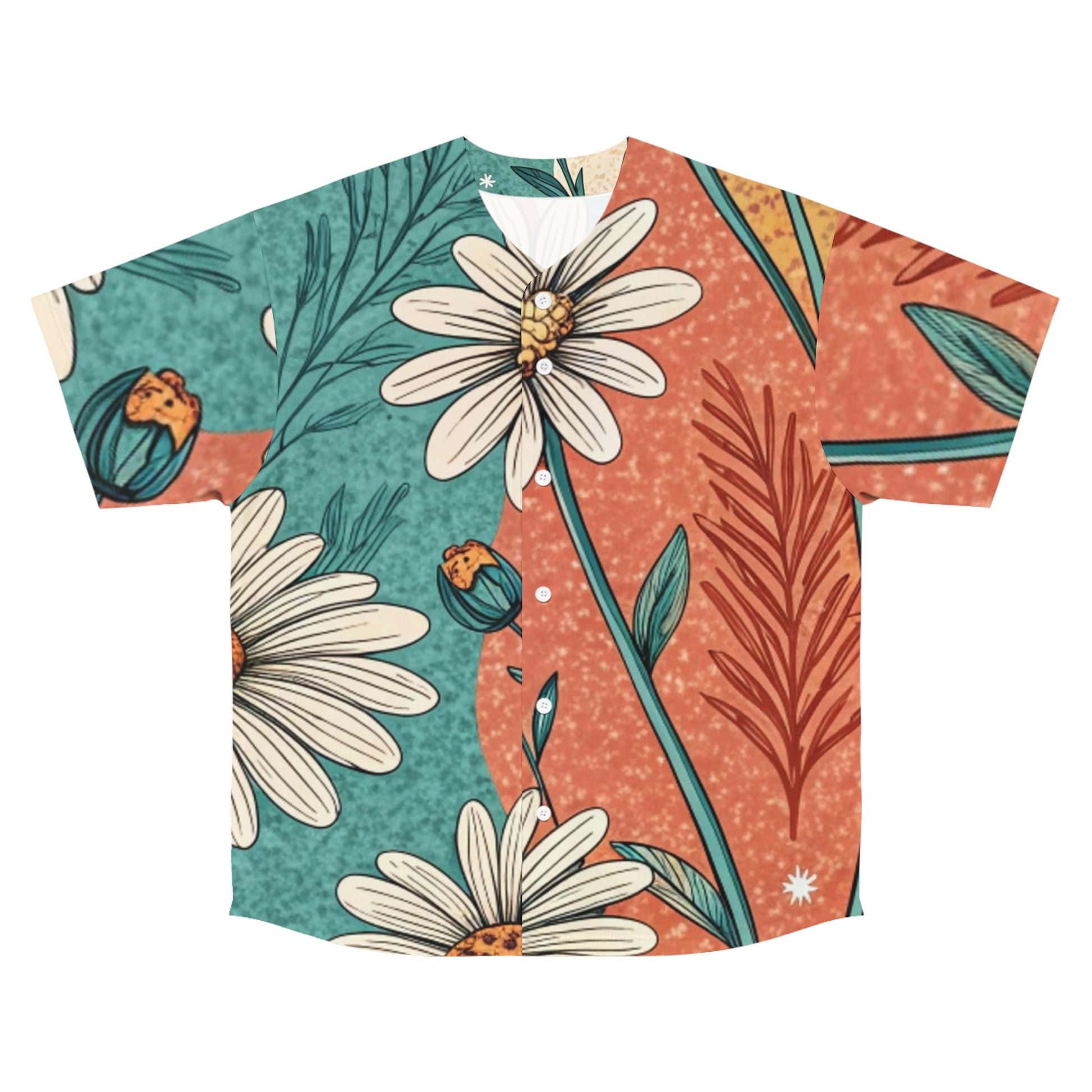 Retro Daisy Dream Men's Baseball Jersey (AOP), Artsulli - Art is Long, Life is Short, All Over Prints, Size, S, Color, Seam thread color automatically matched to design, , , 18172157372501761624
