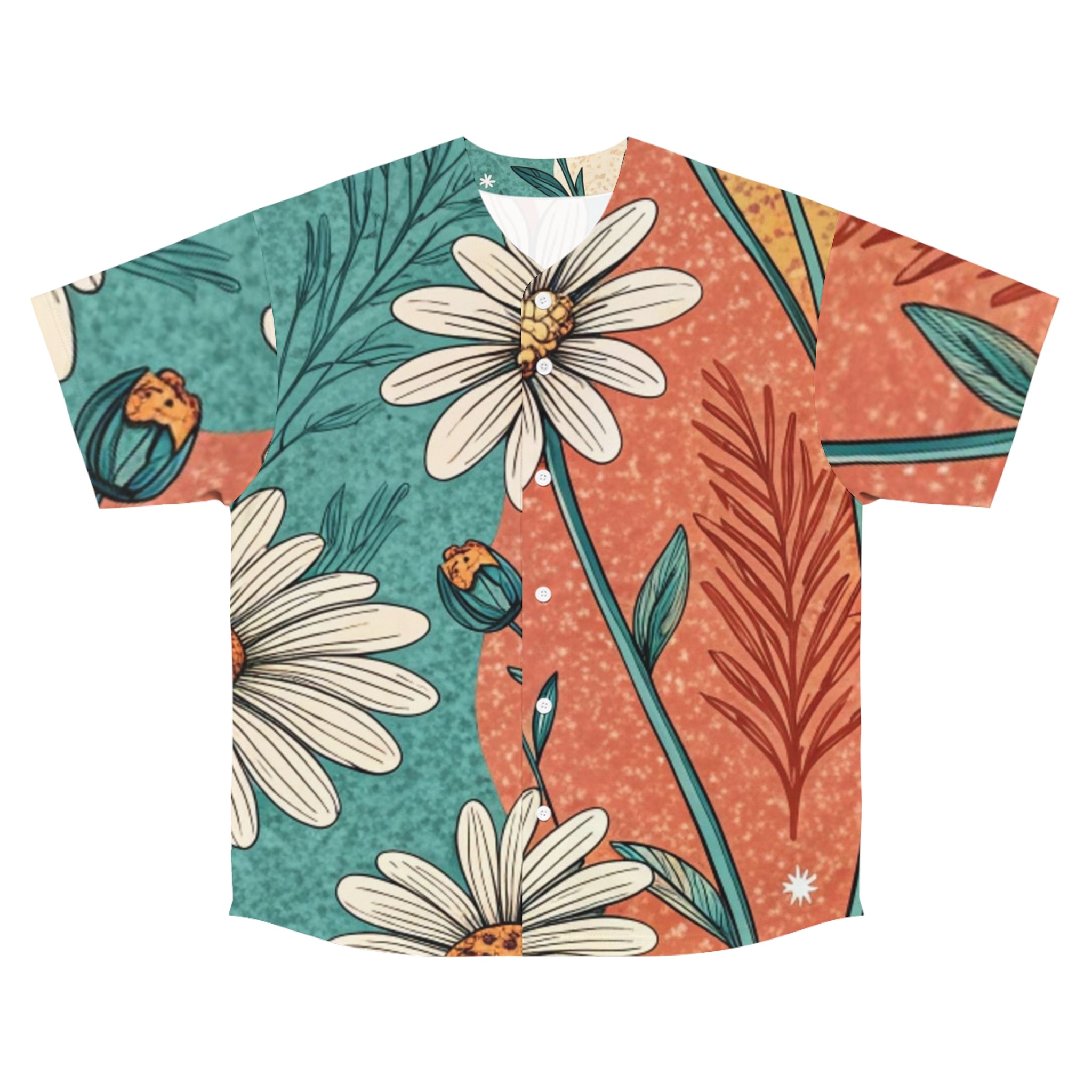 Retro Daisy Dream Men's Baseball Jersey (AOP), Artsulli - Art is Long, Life is Short, All Over Prints, Size, S, Color, Seam thread color automatically matched to design, , , 18172157372501761624