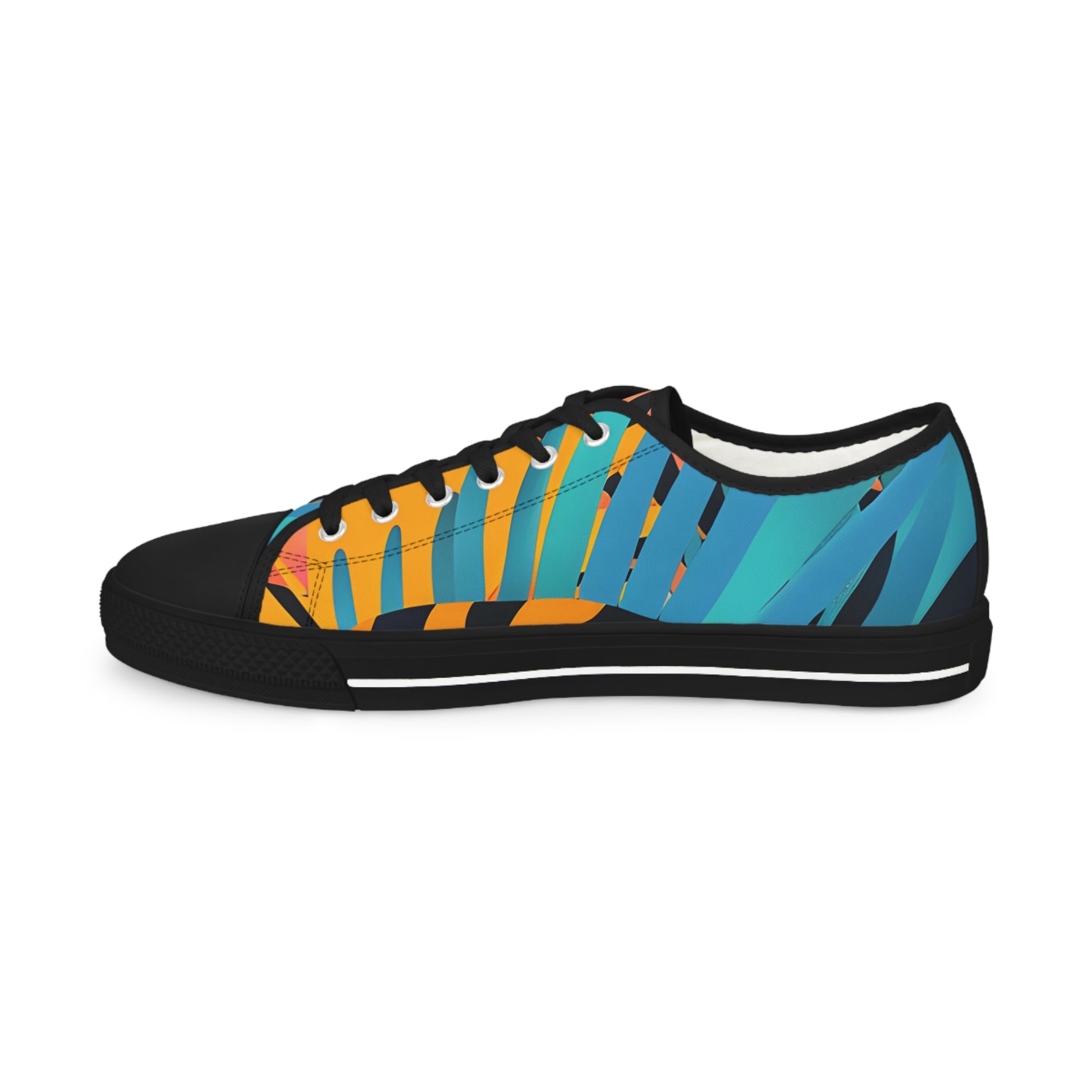 Palm Leaves x Tiger Stripes II Orange and Blue Men's Low Top Sneakers, Artsulli - Art is Long, Life is Short, Shoes, , , , , , , 