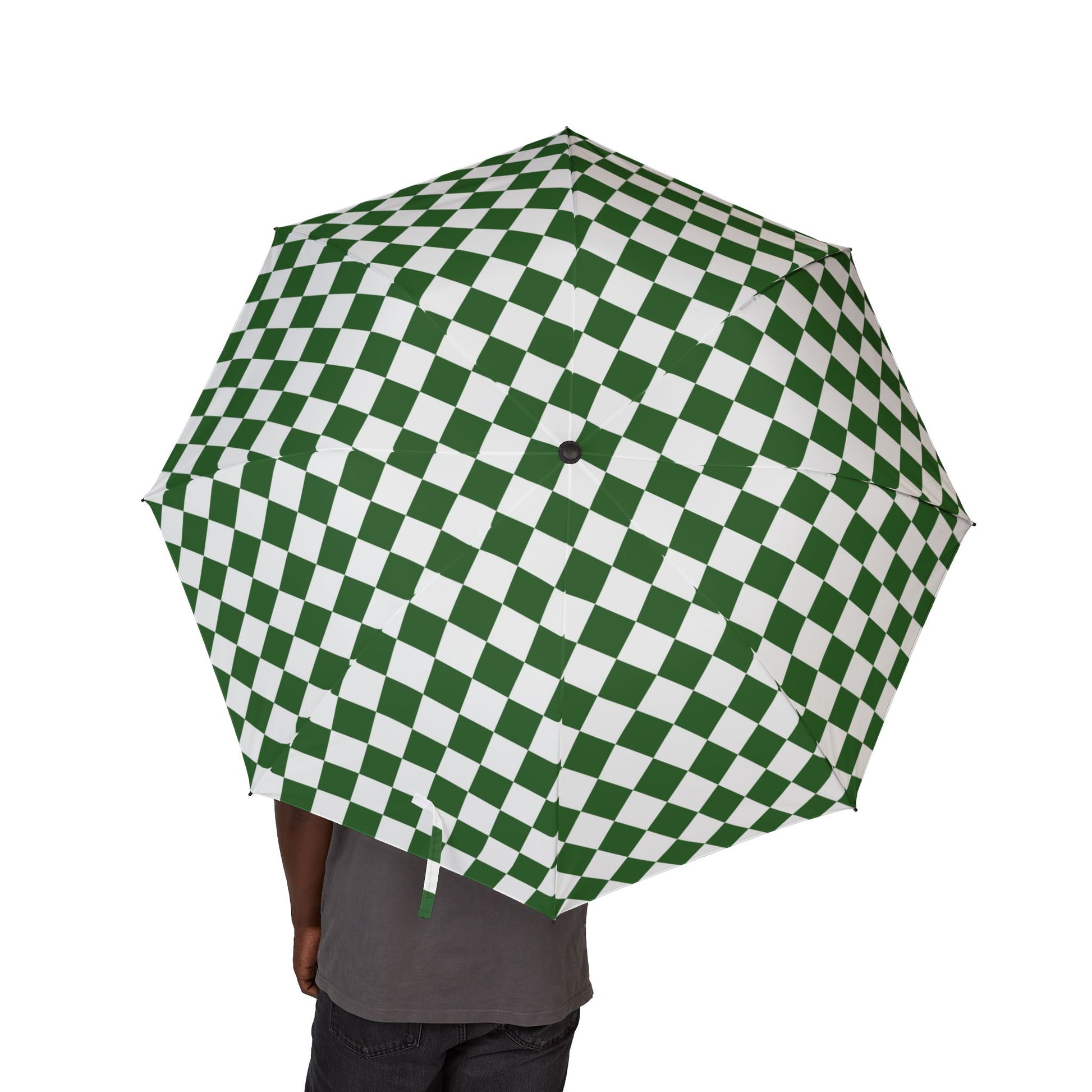 Checkerboard White and Dark Green Semi-Automatic Foldable Umbrella, Artsulli - Art is Long, Life is Short, Accessories, , , , , , , 