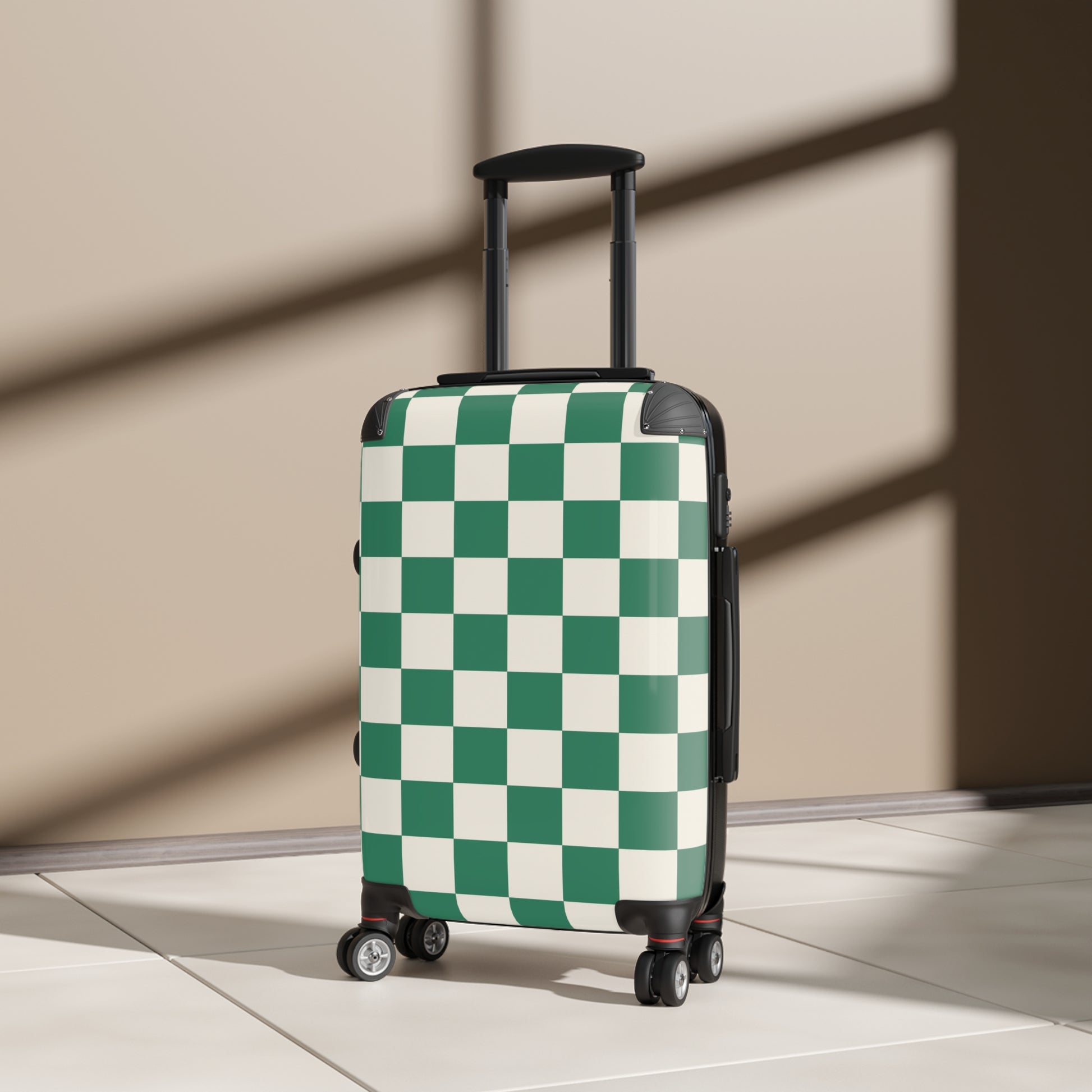 Checkerboard Dark Green Suitcase, Artsulli - Art is Long, Life is Short, Bags, , , , , , , 