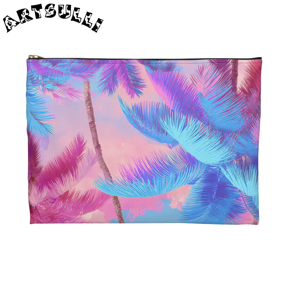 JAKKOUTTHEBXX Ethereal Pastel Palms II Blue and Pink Accessory Pouch