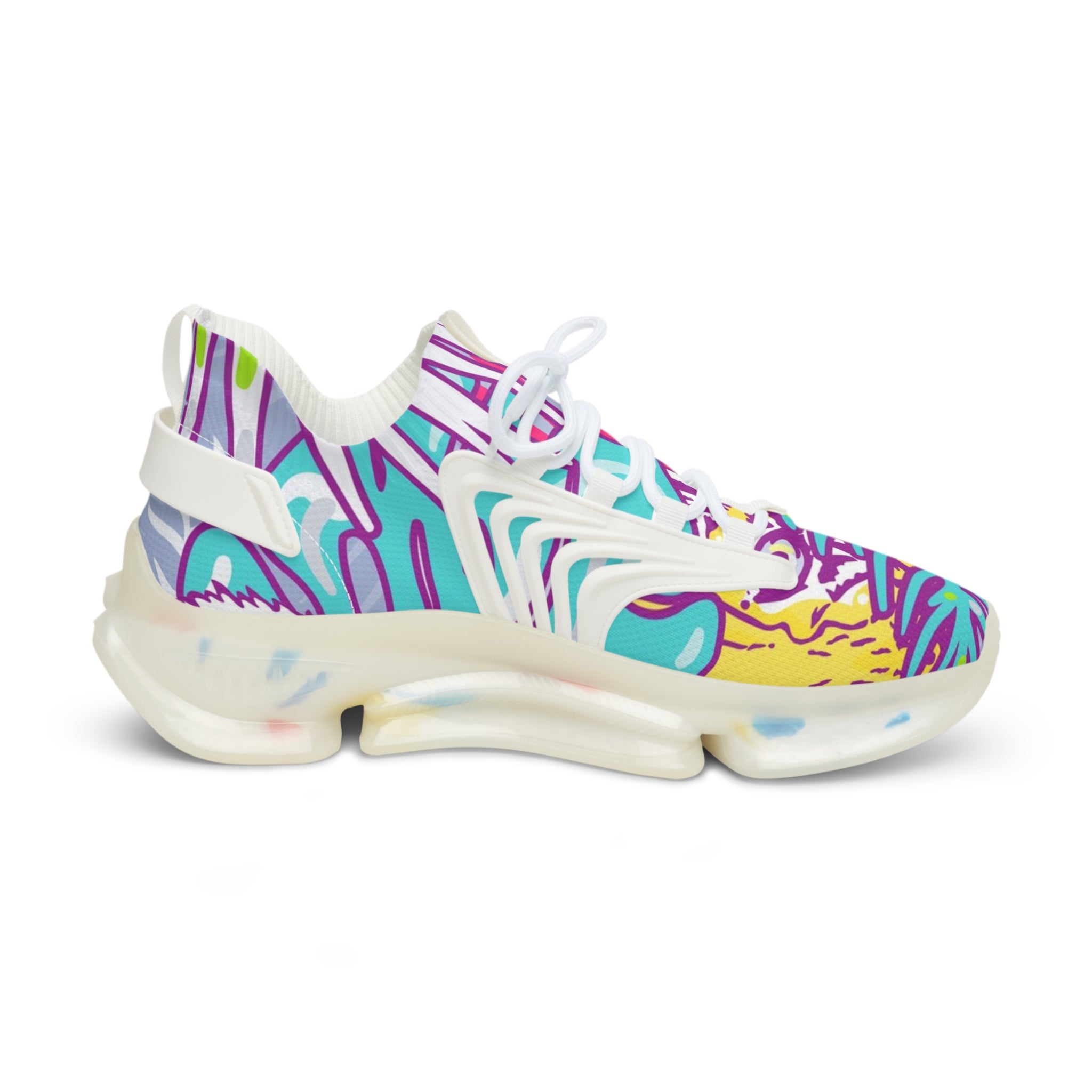 Tropical Jungle Tigers Torquise and Purple Men's Mesh Sneakers, Artsulli - Art is Long, Life is Short, Shoes, , , , , , , 