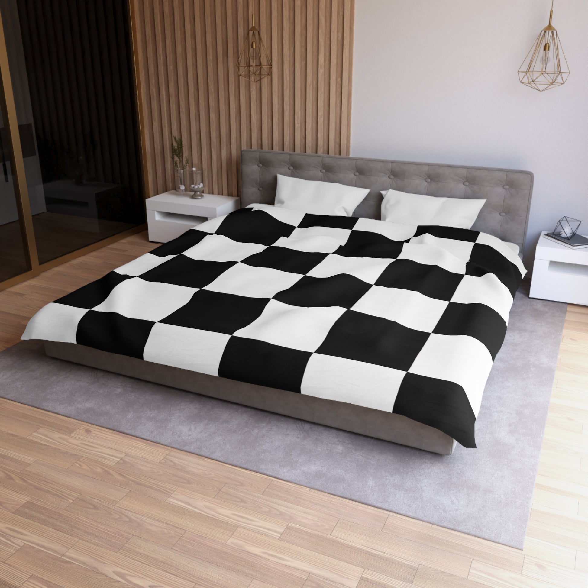 Checkerboard Black and White Microfiber Duvet Cover, Artsulli - Art is Long, Life is Short, Home Decor, , , , , , , 