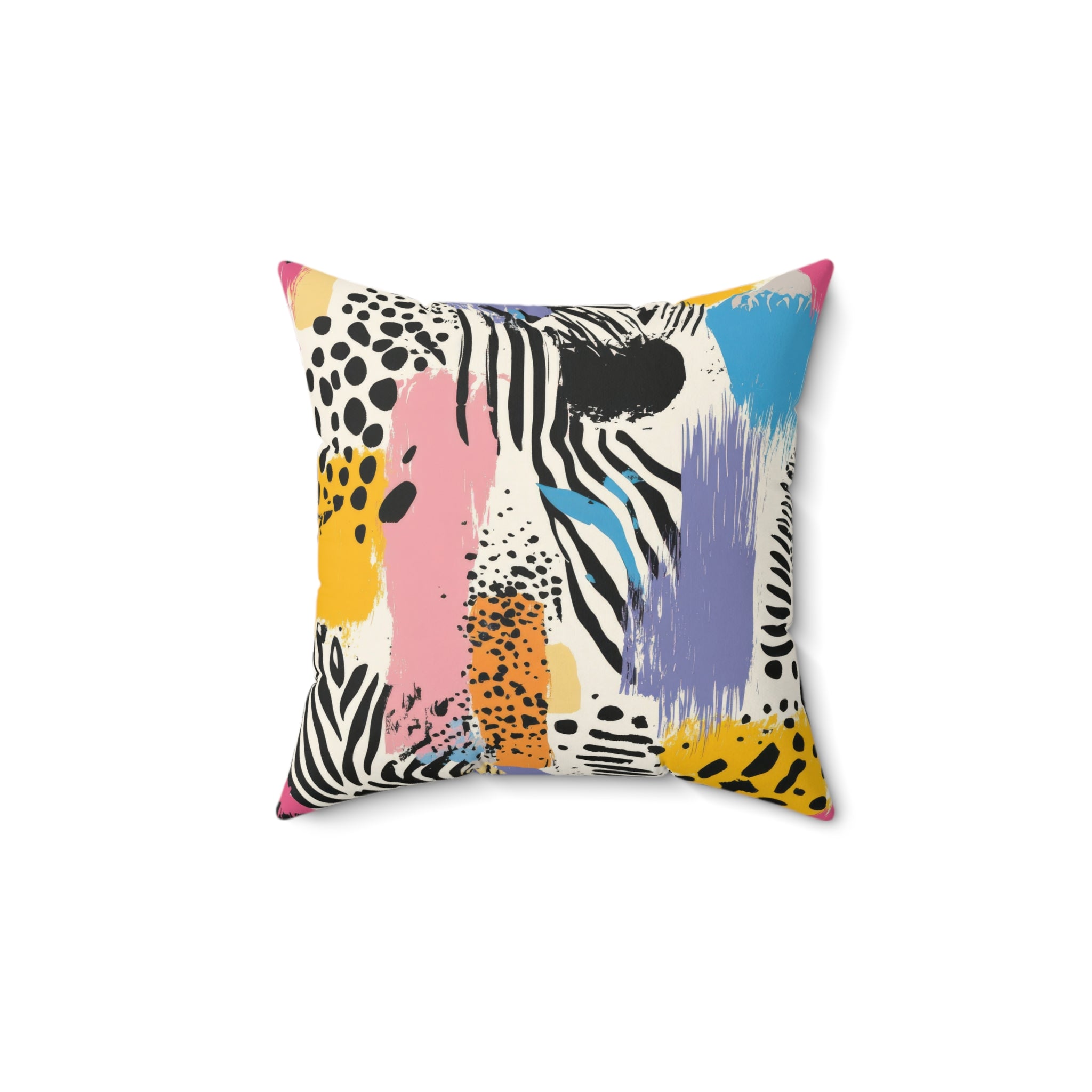 Animal Print x Paint Brush Strokes Multi-Color Spun Polyester Square Pillow, Artsulli - Art is Long, Life is Short, Home Decor, Size, 14" × 14", , , , , 22770887264330