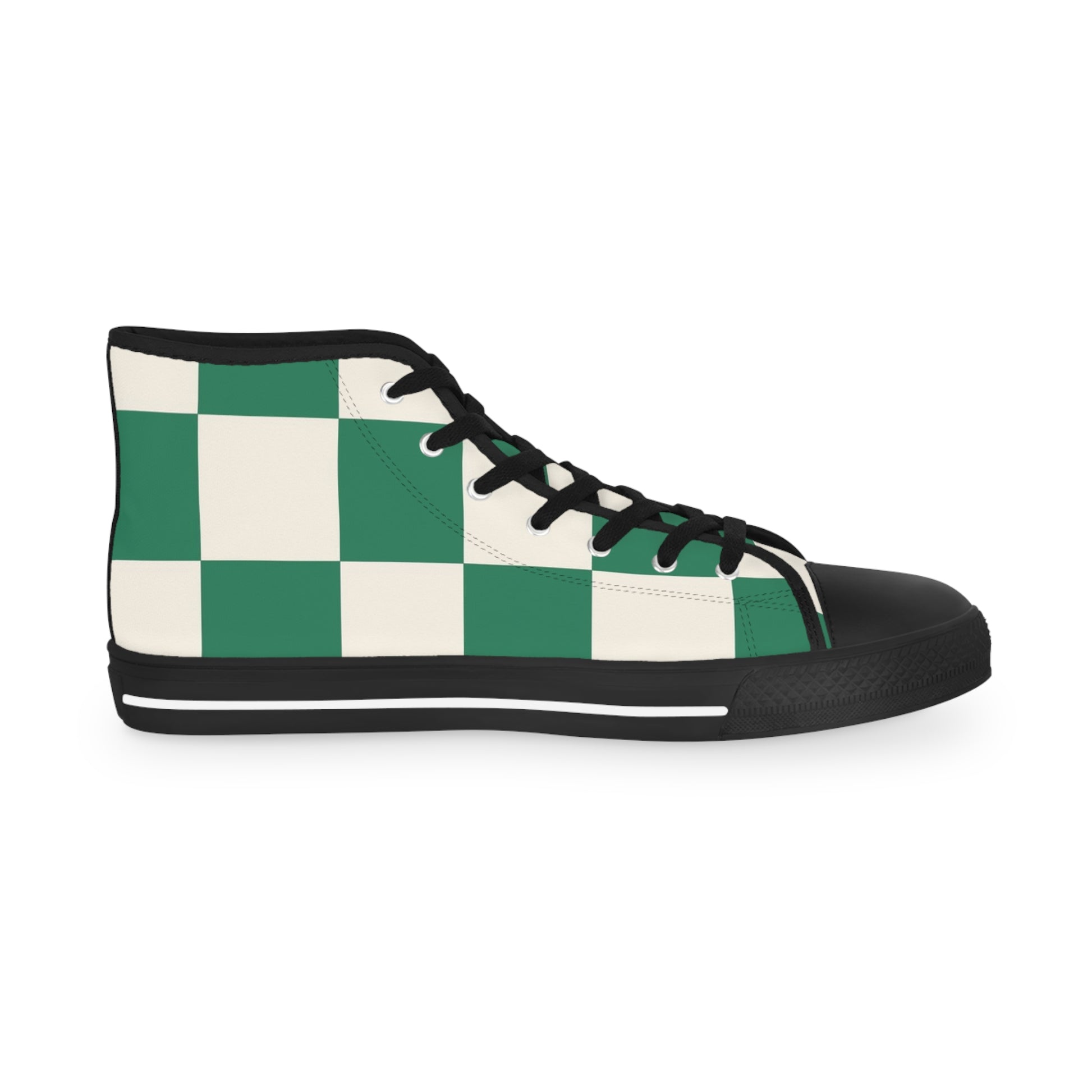 Checkerboard Dark Green Men's High Top Sneakers, Artsulli - Art is Long, Life is Short, Shoes, , , , , , , 