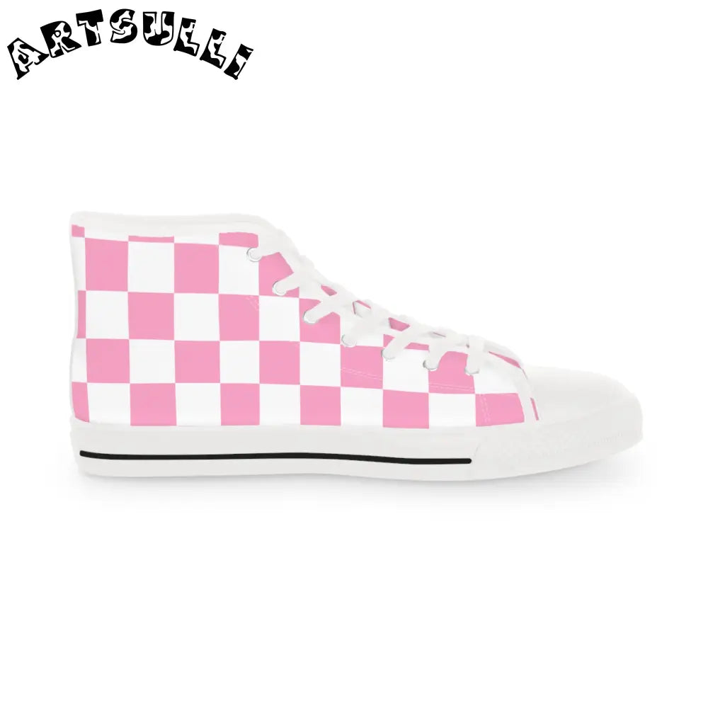 JAKKOUTTHEBXX Checkerboard Hot Pink and White Men’s High Top