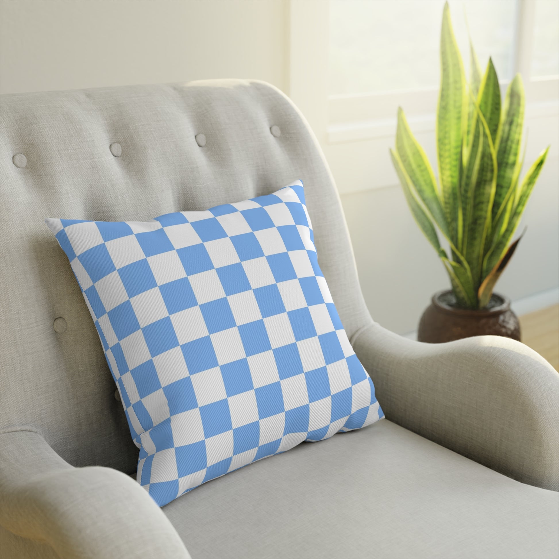 Checkerboard White and Light Blue Cushion, Artsulli - Art is Long, Life is Short, Home Decor, , , , , , , 
