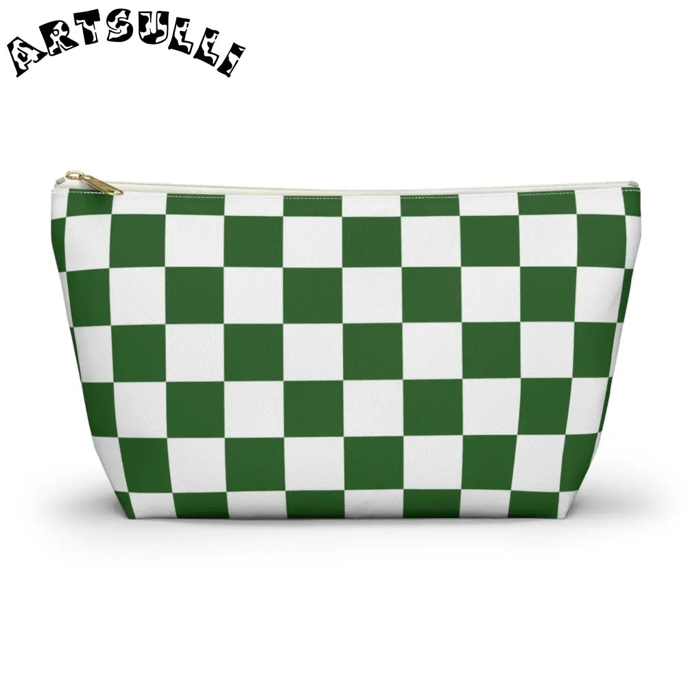 JAKKOUTTHEBXX Checkerboard White and Dark Green Accessory Pouch w