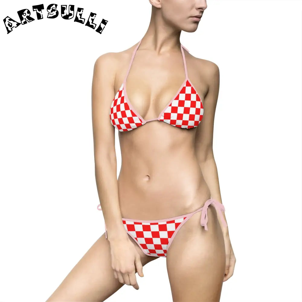 JAKKOUTTHEBXX Checkerboard Red and White Women’s Bikini Swimsuit
