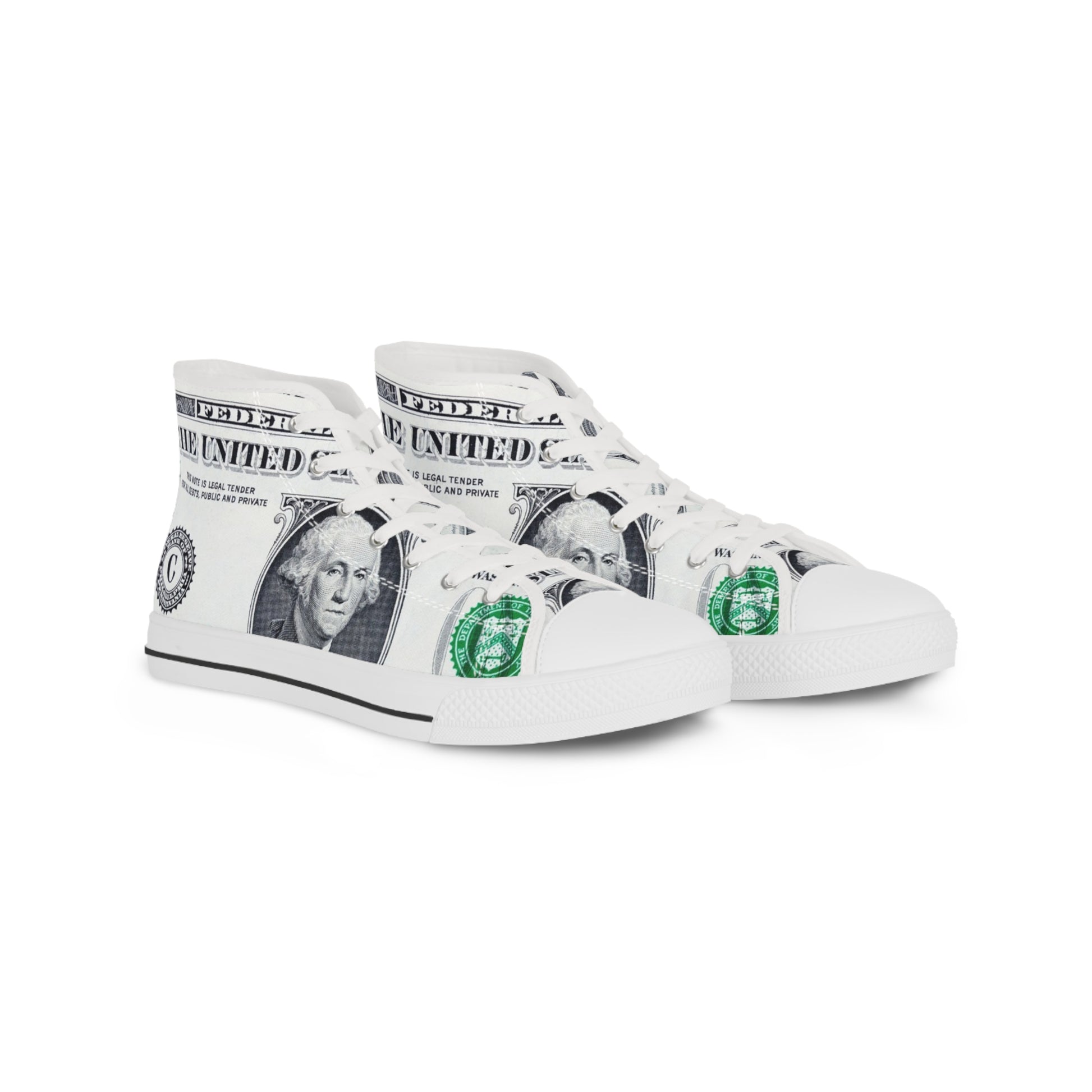 Money Collage Men's High Top Sneakers, Artsulli - Art is Long, Life is Short, Shoes, Size, US 5, Color, White sole, , , 83307686712832