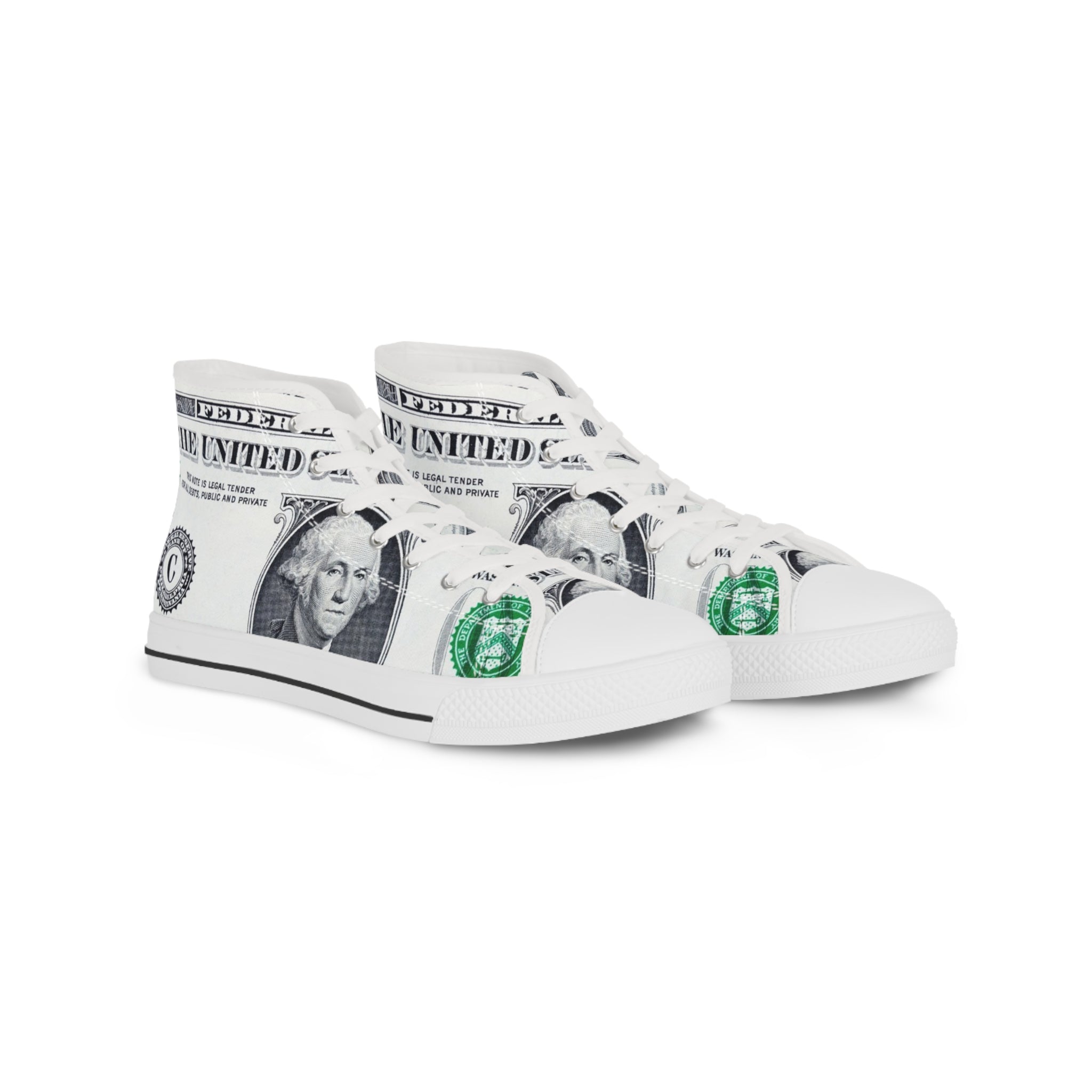 Money Collage Men's High Top Sneakers, Artsulli - Art is Long, Life is Short, Shoes, Size, US 5, Color, White sole, , , 83307686712832
