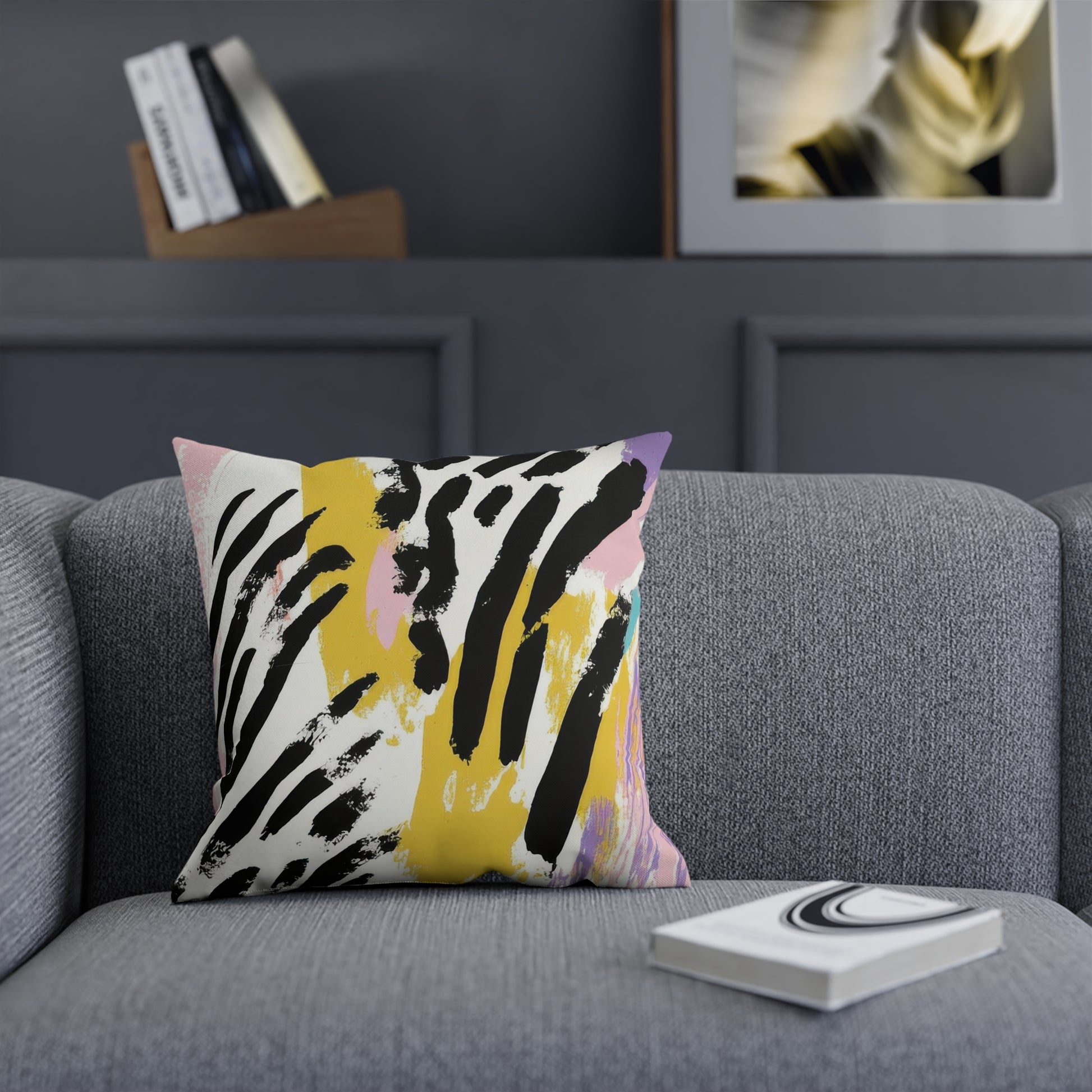 Wild Zebra Stripes x Paint Brush Strokes Multi-Color Cushion, Artsulli - Art is Long, Life is Short, Home Decor, , , , , , , 