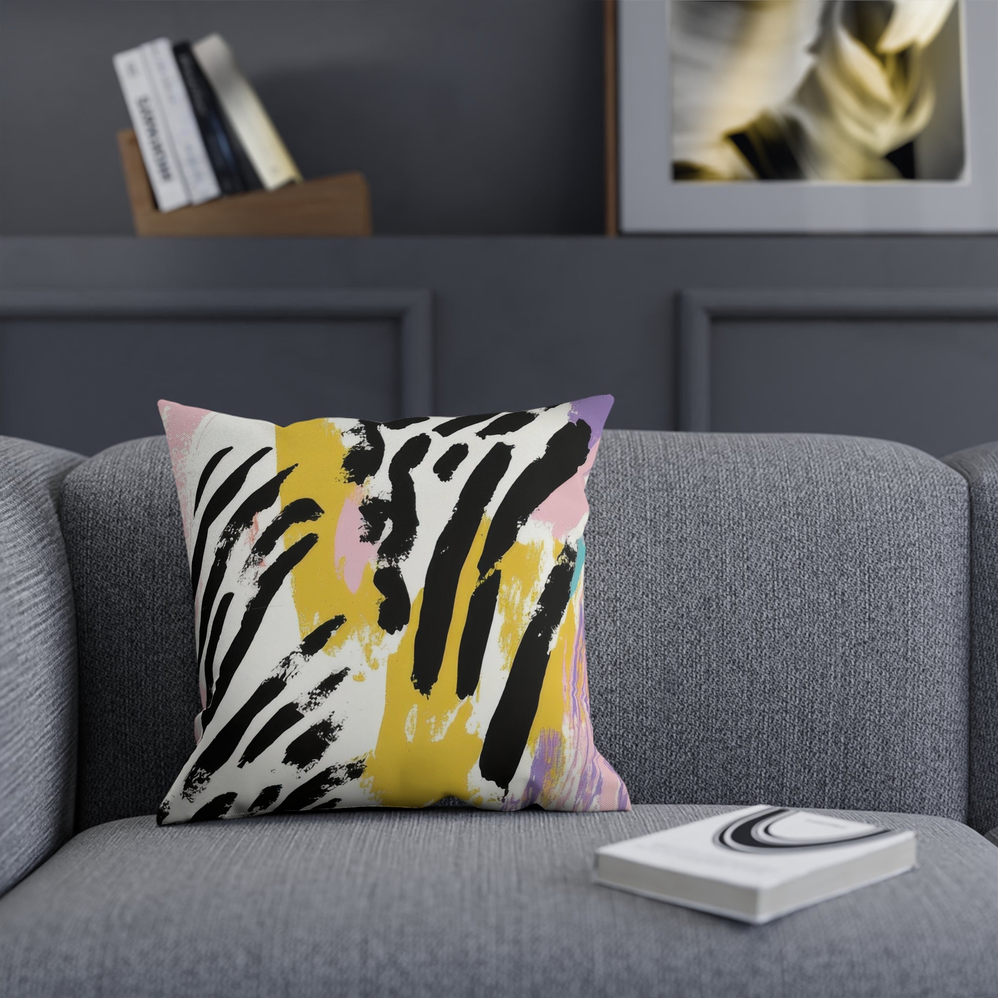 Wild Zebra Stripes x Paint Brush Strokes Multi-Color Cushion, Artsulli - Art is Long, Life is Short, Home Decor, , , , , , , 