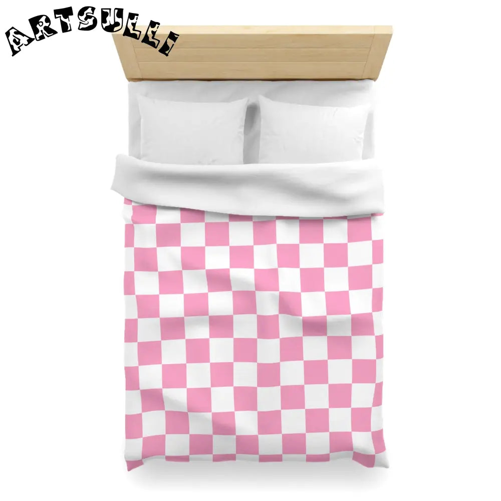 JAKKOUTTHEBXX Checkerboard Hot Pink and White Microfiber Duvet Cover