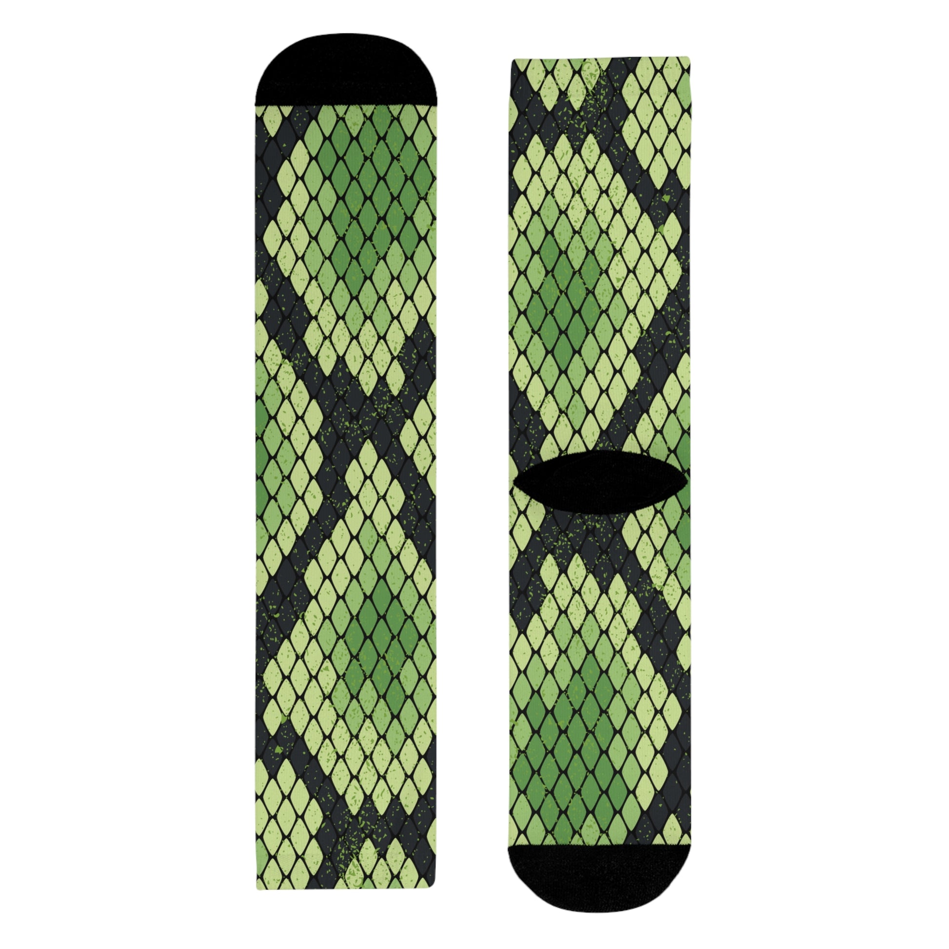 Snake Skin Green and Black Sublimation Crew Socks (EU), Artsulli - Art is Long, Life is Short, All Over Prints, Size, L, , , , , 11225473045674