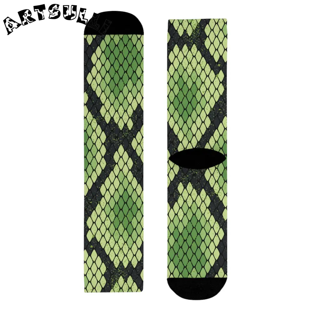 JAKKOUTTHEBXX Snake Skin Green and Black Sublimation Crew Socks (EU)
