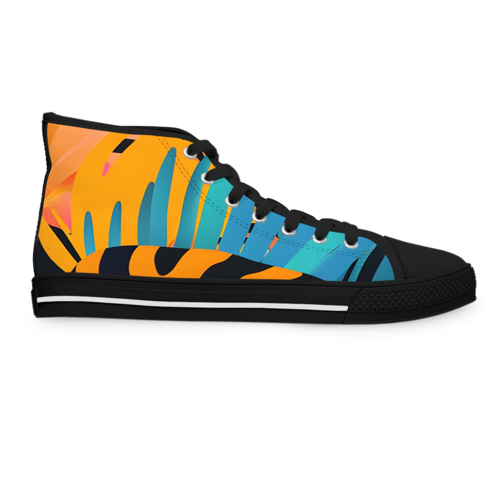 Palm Leaves x Tiger Stripes II Orange and Blue Women's High Top Sneakers, Artsulli - Art is Long, Life is Short, Shoes, , , , , , , 