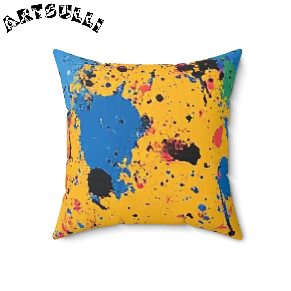 JAKKOUTTHEBXX The Colors Of Paint Splatter Faux Suede Square Pillow