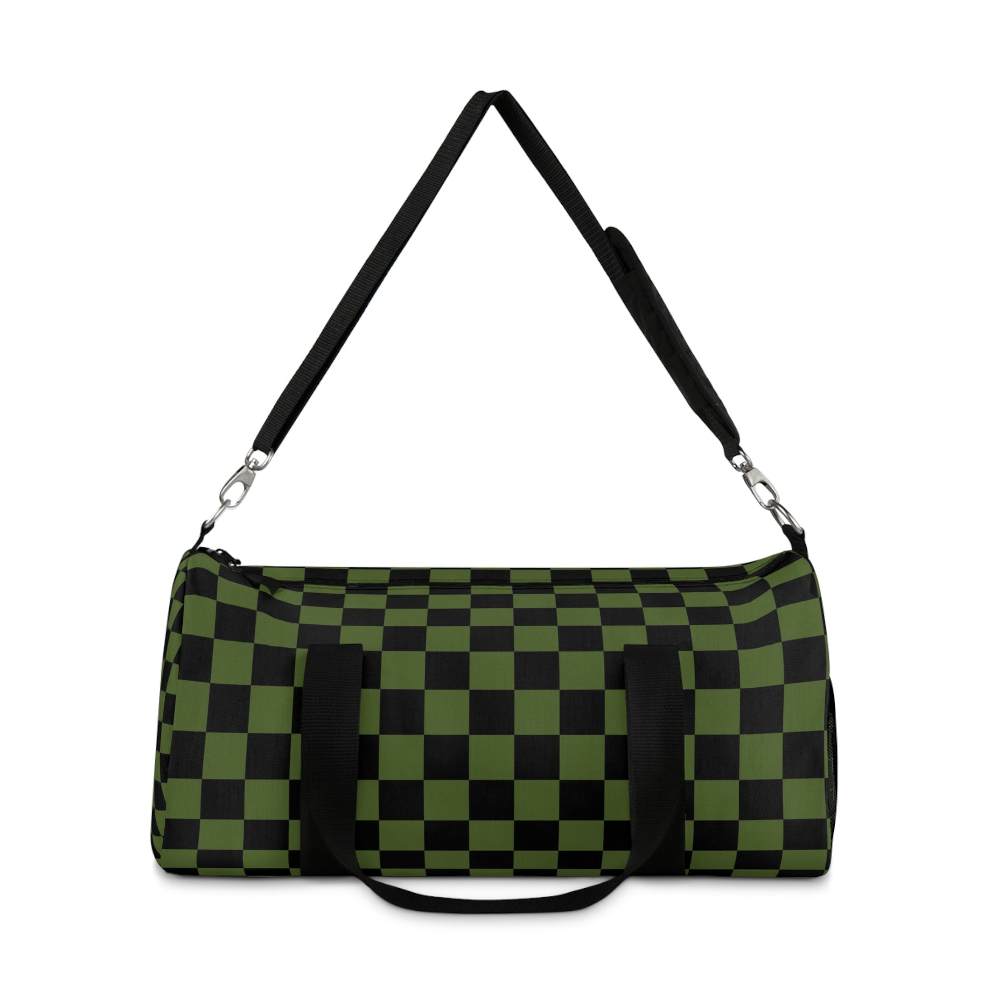 Checkerboard Olive Green and Black Duffel Bag, Artsulli - Art is Long, Life is Short, Bags, , , , , , , 