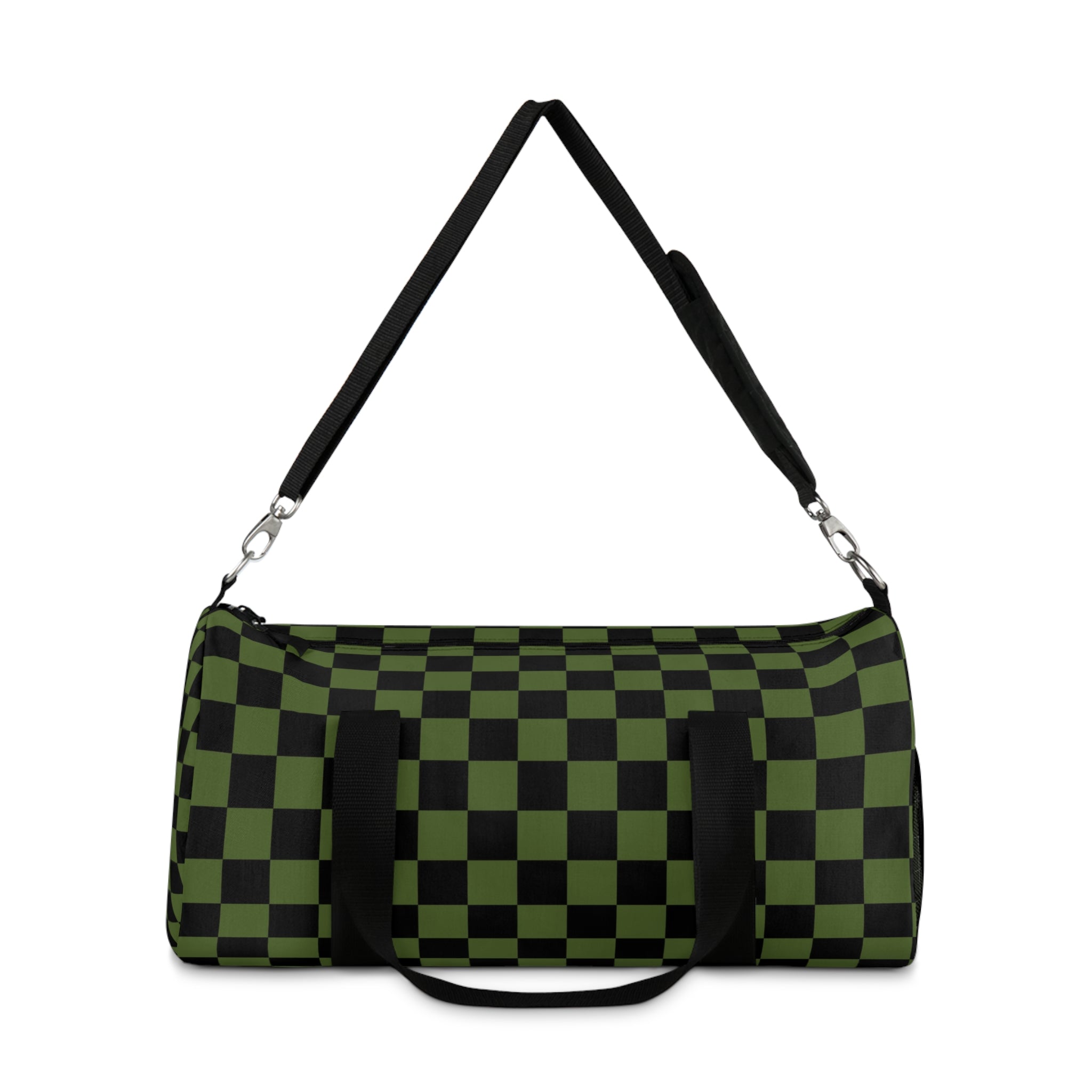 Checkerboard Olive Green and Black Duffel Bag, Artsulli - Art is Long, Life is Short, Bags, , , , , , , 