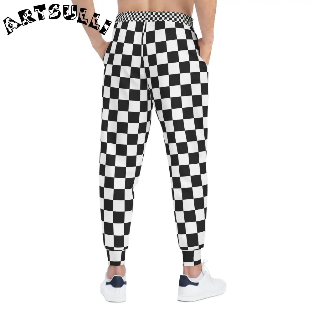 JAKKOUTTHEBXX Checkerboard White and Black Athletic Joggers (AOP)