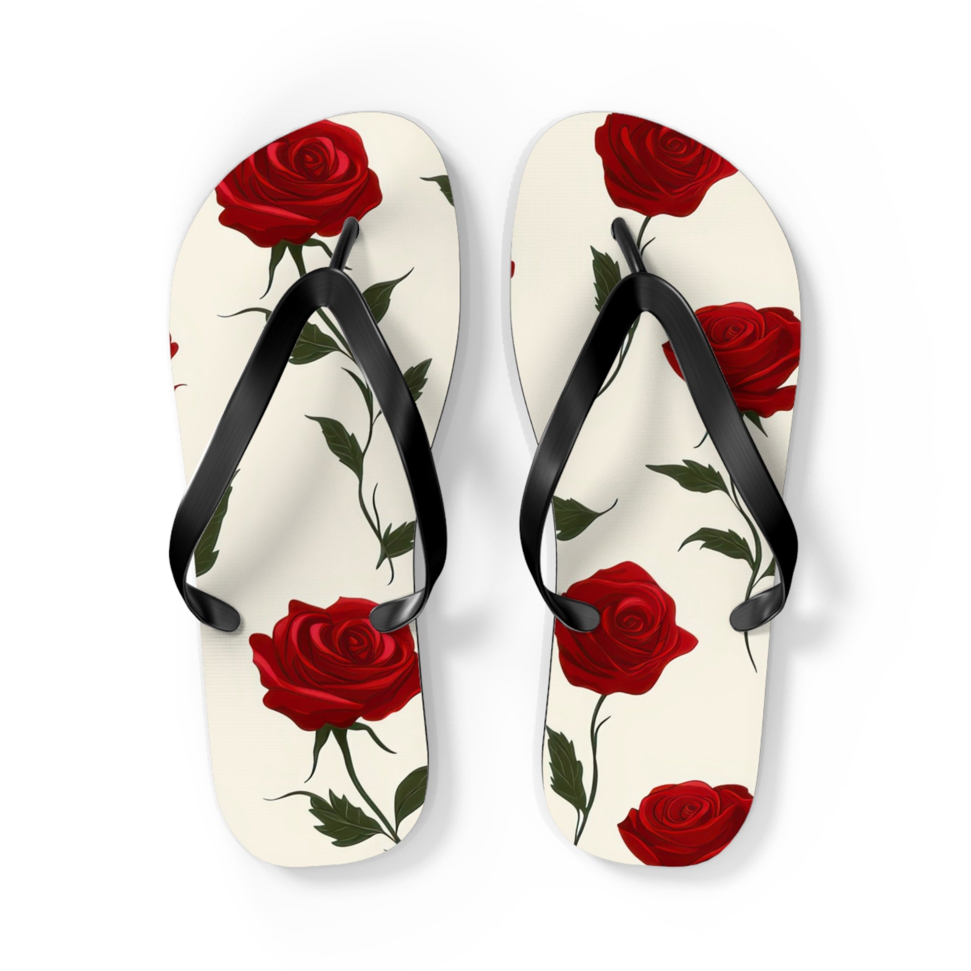 Red Roses Flip Flops, Artsulli - Art is Long, Life is Short, Shoes, Size, L, Color, Black sole, , , 10465223109869